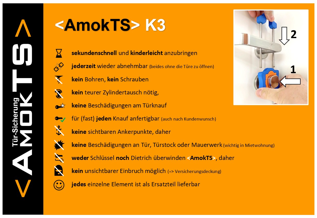 AMOKTS Türsicherungs-Set, Türsicherung K3 + Einsatz K3-DSK2 AMOKTS Türsicherungs-Set, Türsicherung K3 + Einsatz K3-DSK2