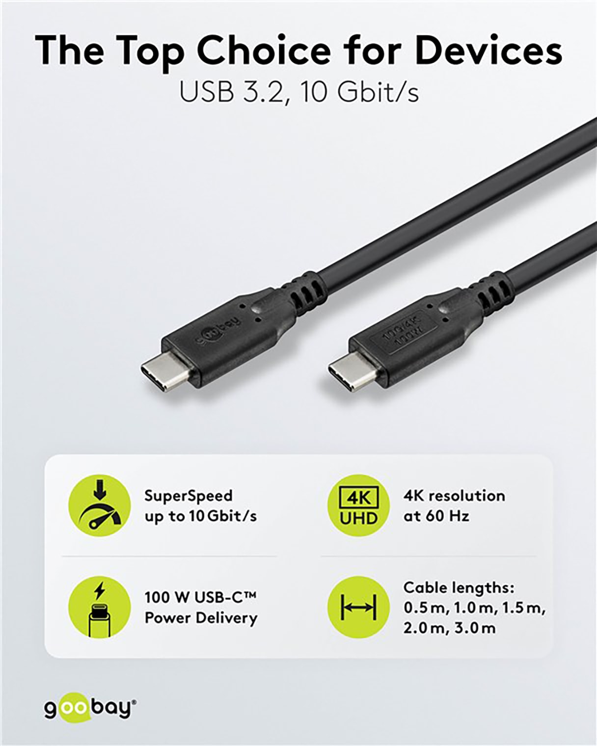 GOOBAY USB-C Kabel 74200 USB3.2 100W 1m schwarz 10 Gbit/s GOOBAY USB-C Kabel 74200 USB3.2 100W 1m schwarz 10 Gbit/s