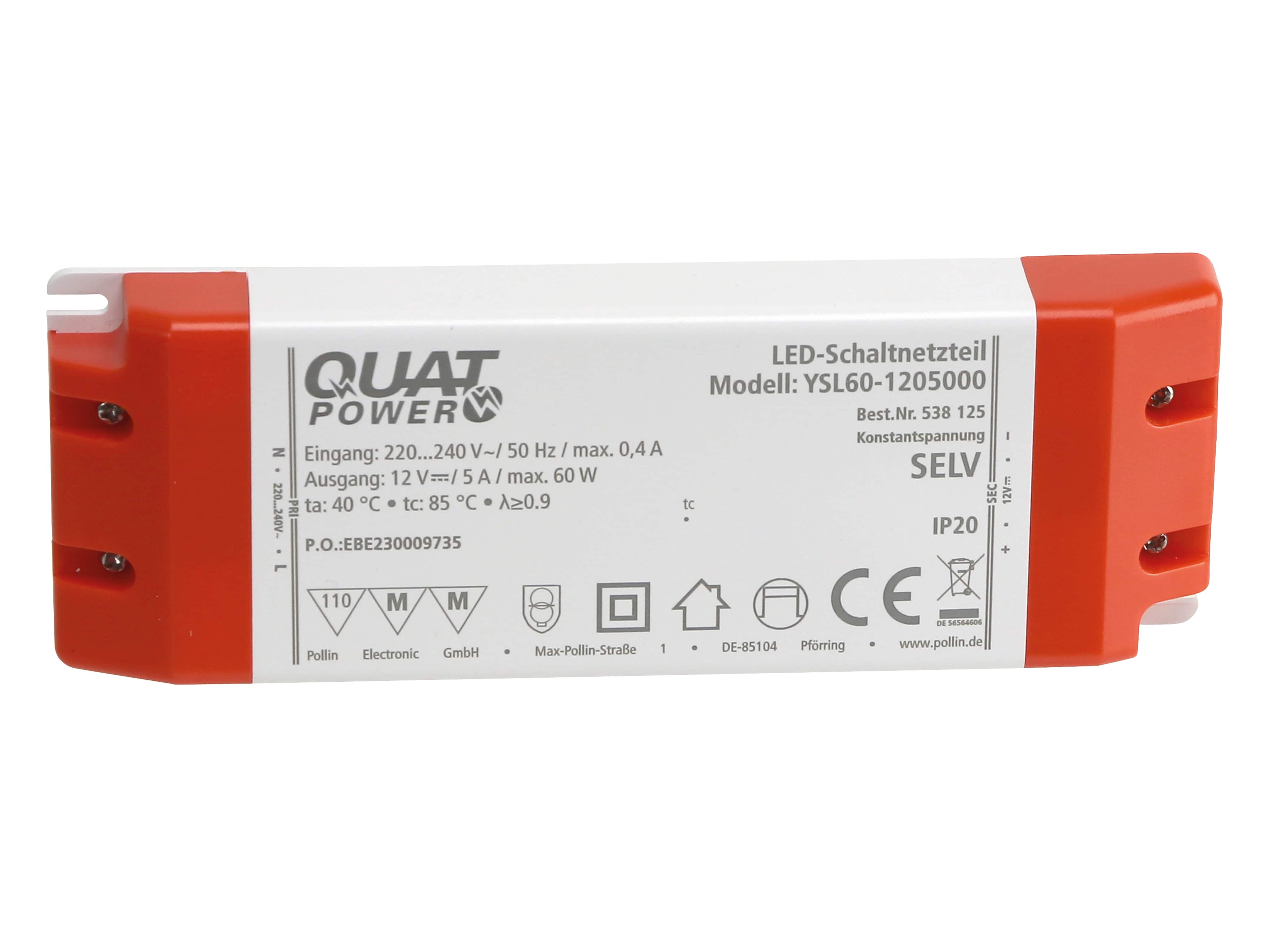 QUATPOWER LED-Schaltnetzteil YSL60-1205000, 12 V-, 60 W QUATPOWER LED-Schaltnetzteil YSL60-1205000, 12 V-, 60 W