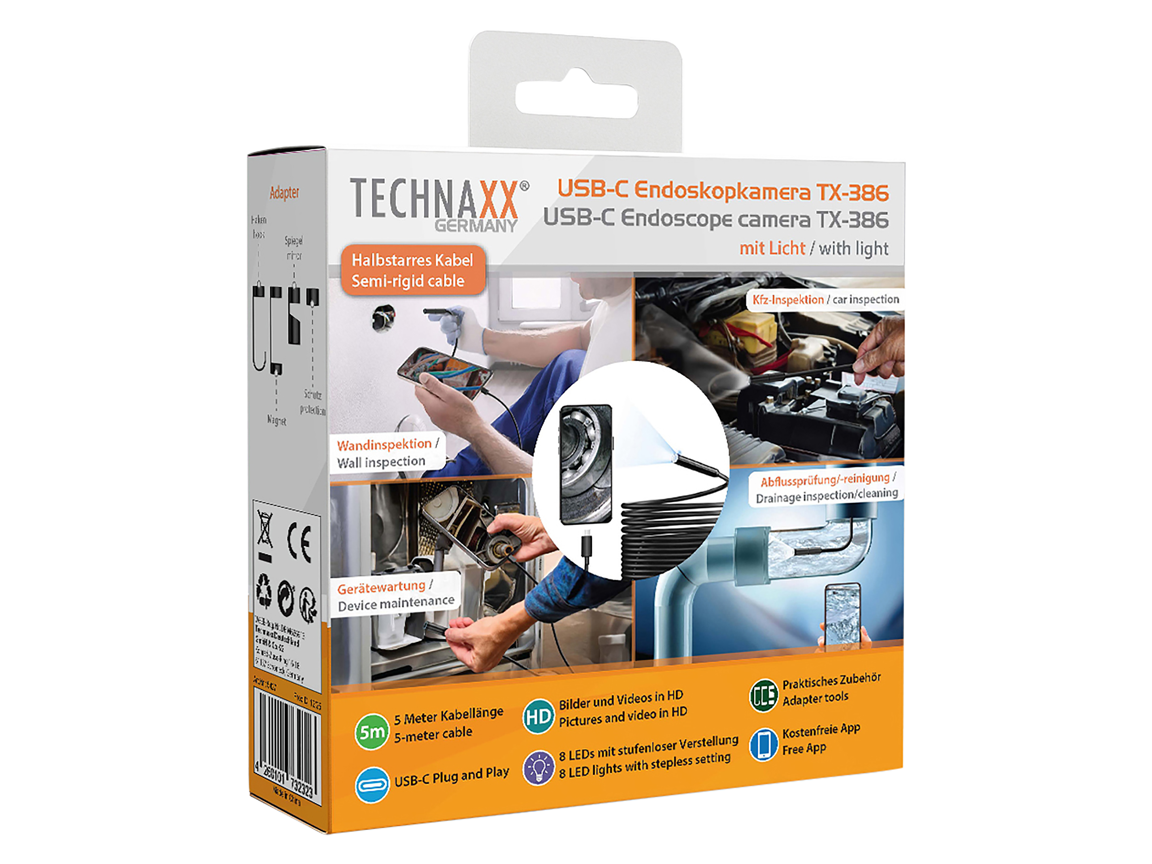 TECHNAXX USB-C Endoskopkamera TX-386, mit Licht TECHNAXX USB-C Endoskopkamera TX-386, mit Licht