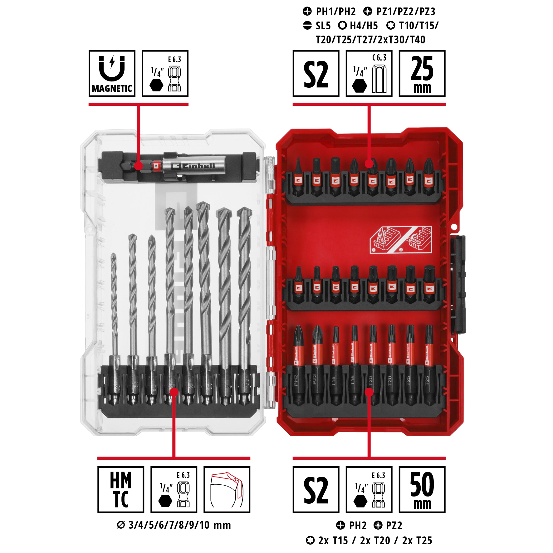 EINHELL Bit- & Steinbohrer-Set, 108753, M-Case, 33-teilig EINHELL Bit- & Steinbohrer-Set, 108753, M-Case, 33-teilig