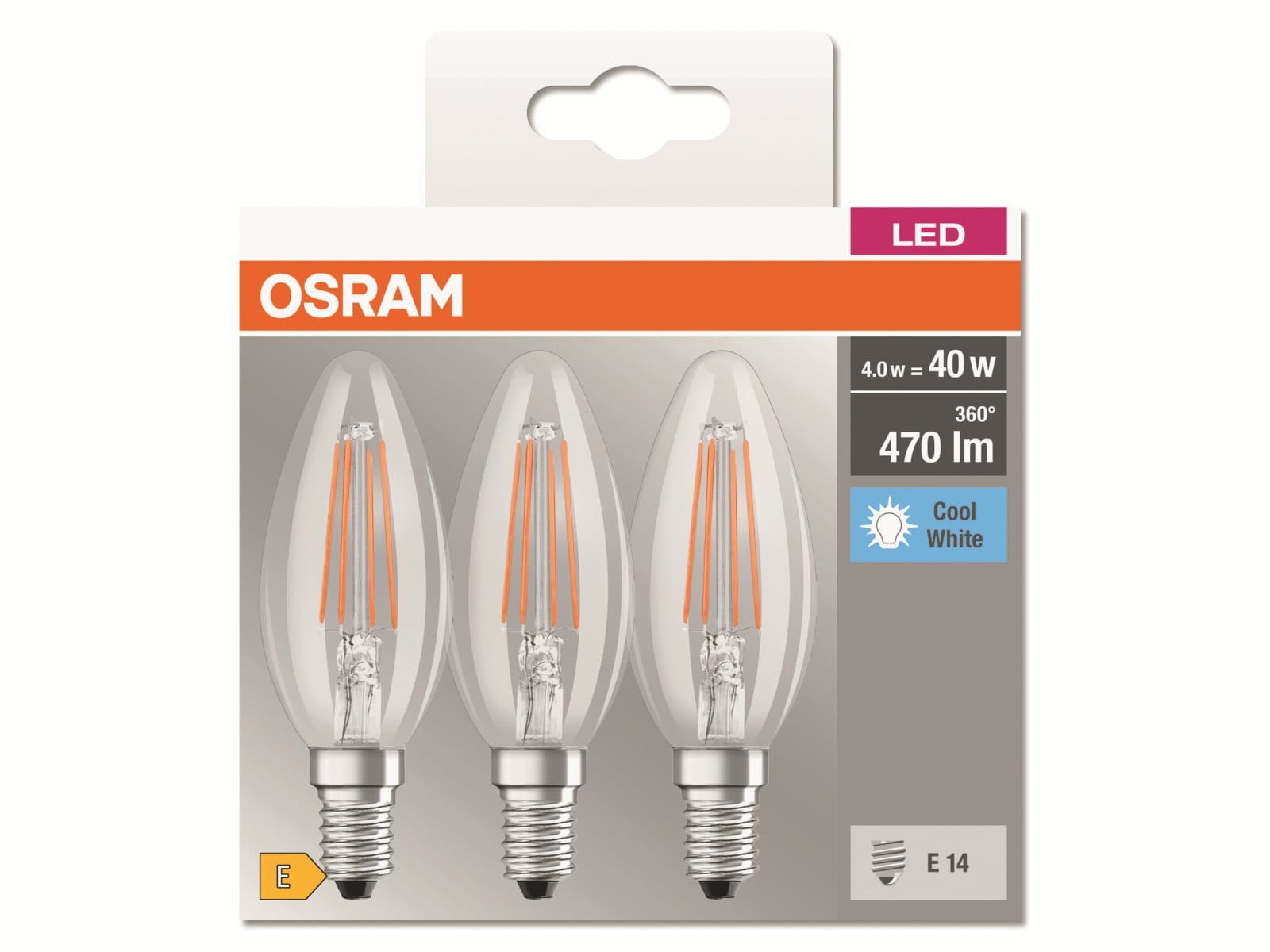 OSRAM LED-Lampe BASE CLASSIC, B40, E14, EEK: E, 4 W, 470 lm, 4000 K, 3 Stück OSRAM LED-Lampe BASE CLASSIC, B40, E14, EEK: E, 4 W, 470 lm, 4000 K, 3 Stück