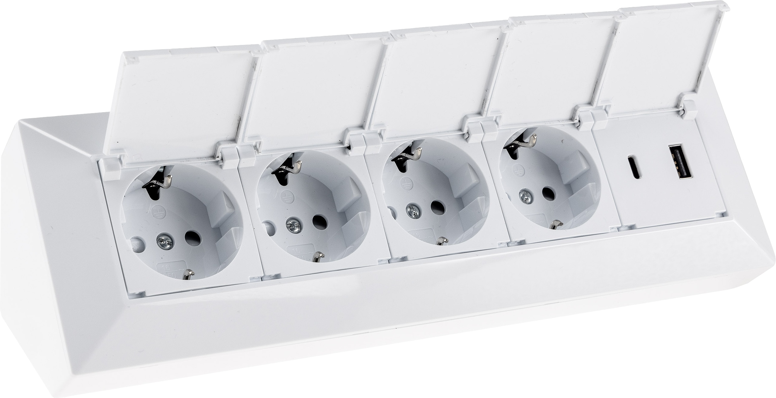CHILITEC Steckdosenblock 23960, 4-fach, mit Schutzklappen, USB-A+C, weiß