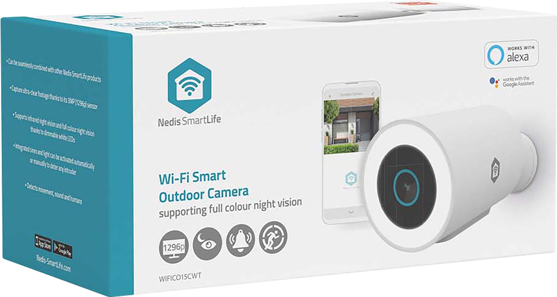 NEDIS SmartLife Outdoor Kamera, WIFICO15CWT, 3MP Full HD 1296p, Wi-Fi, Spotlight, IP65
