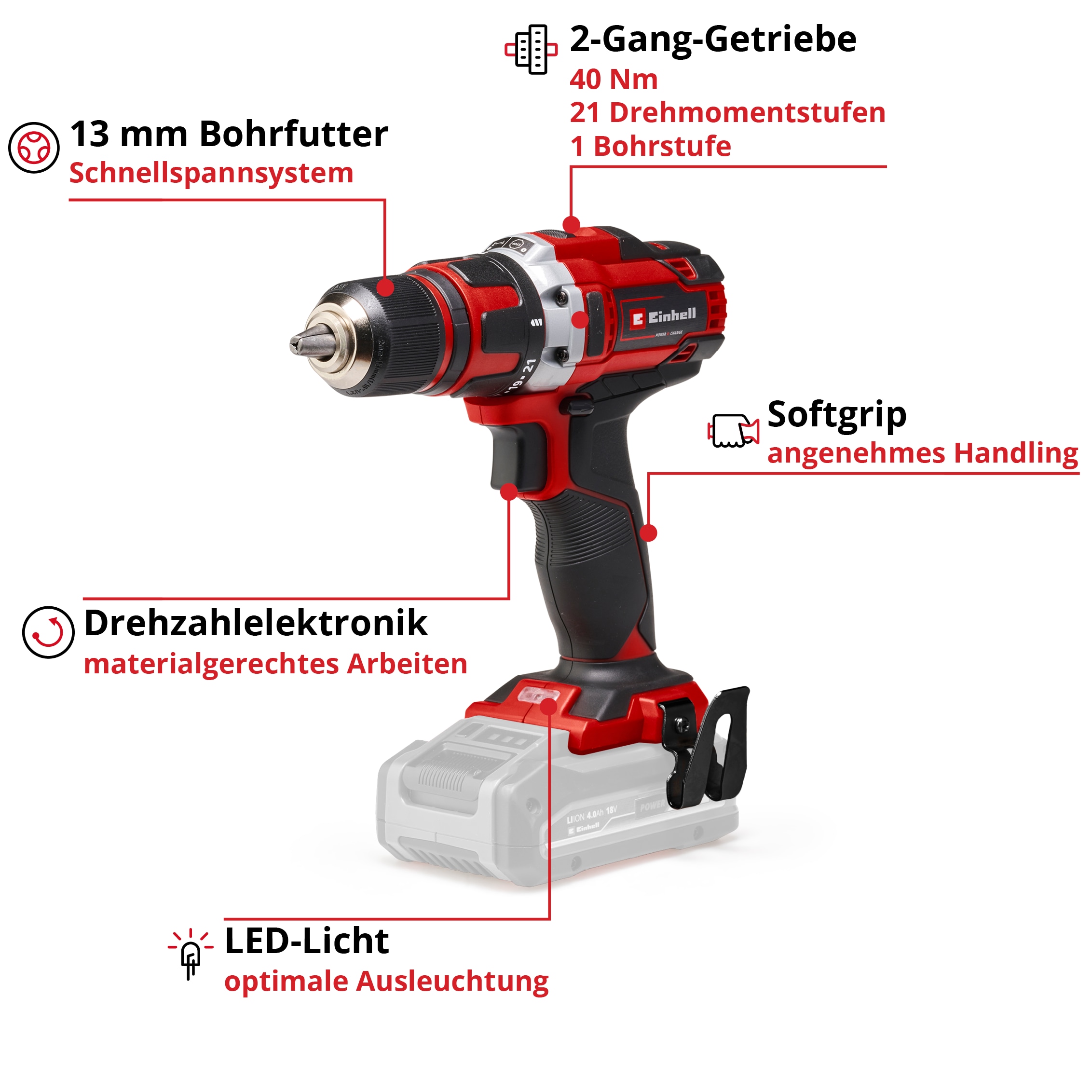EINHELL Akku-Bohrschrauber TE-CD 18/40 Li Solo + Systemkoffer E-Case S-F EINHELL Akku-Bohrschrauber TE-CD 18/40 Li Solo + E-Box Koffer S-F