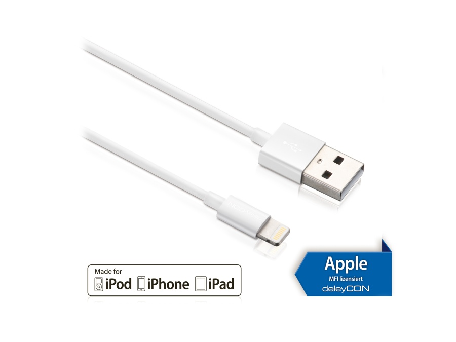 DELEYCON USB-Daten/Ladekabel MK-MK395 für Apple, 0,15 m, weiß