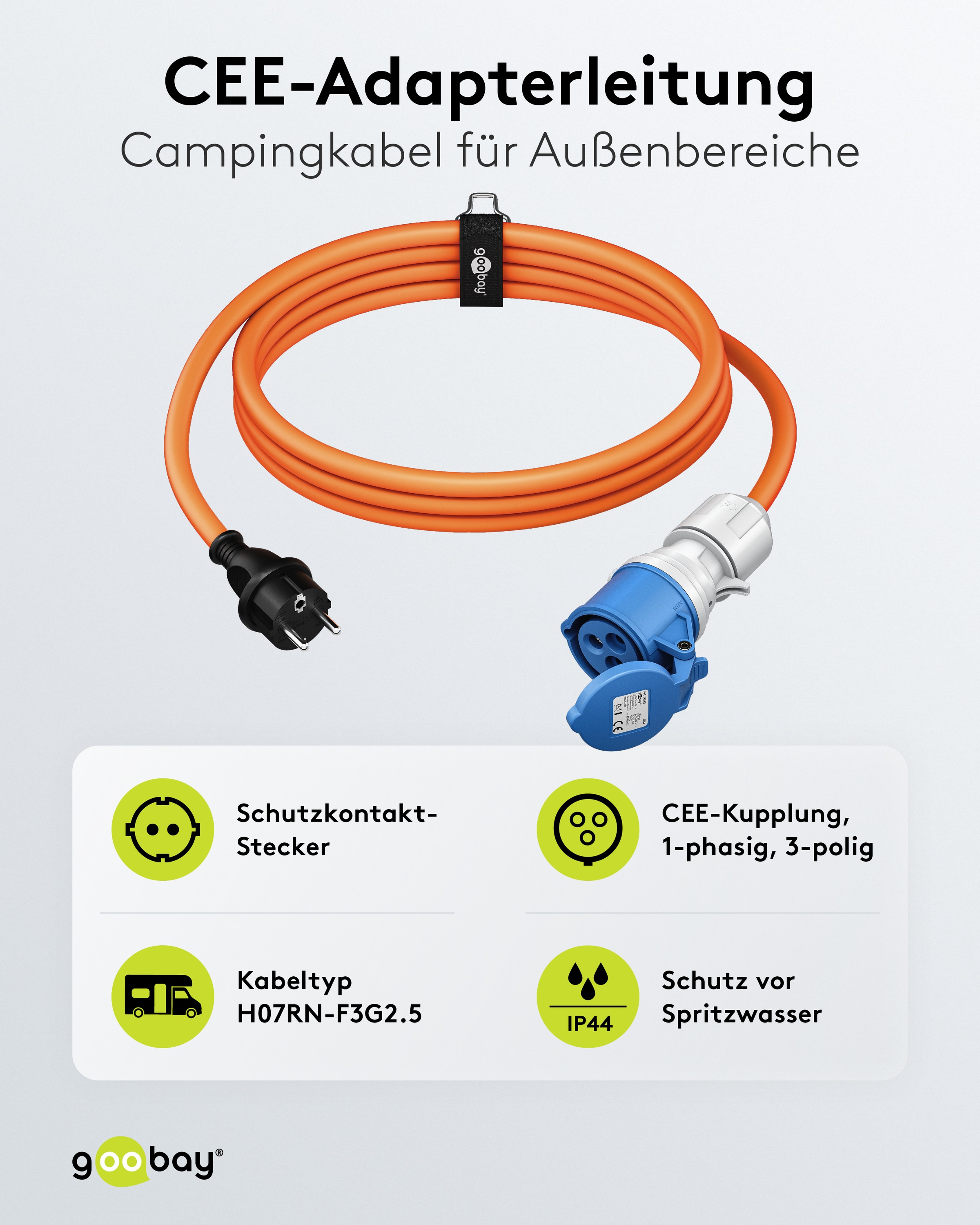 GOOBAY CEE-Adapterkabel 76185, 1,5 m, Stecker zu Schutzkontakt Stecker GOOBAY CEE-Adapterkabel 76185, 1,5 m, Stecker zu Schutzkontakt Stecker