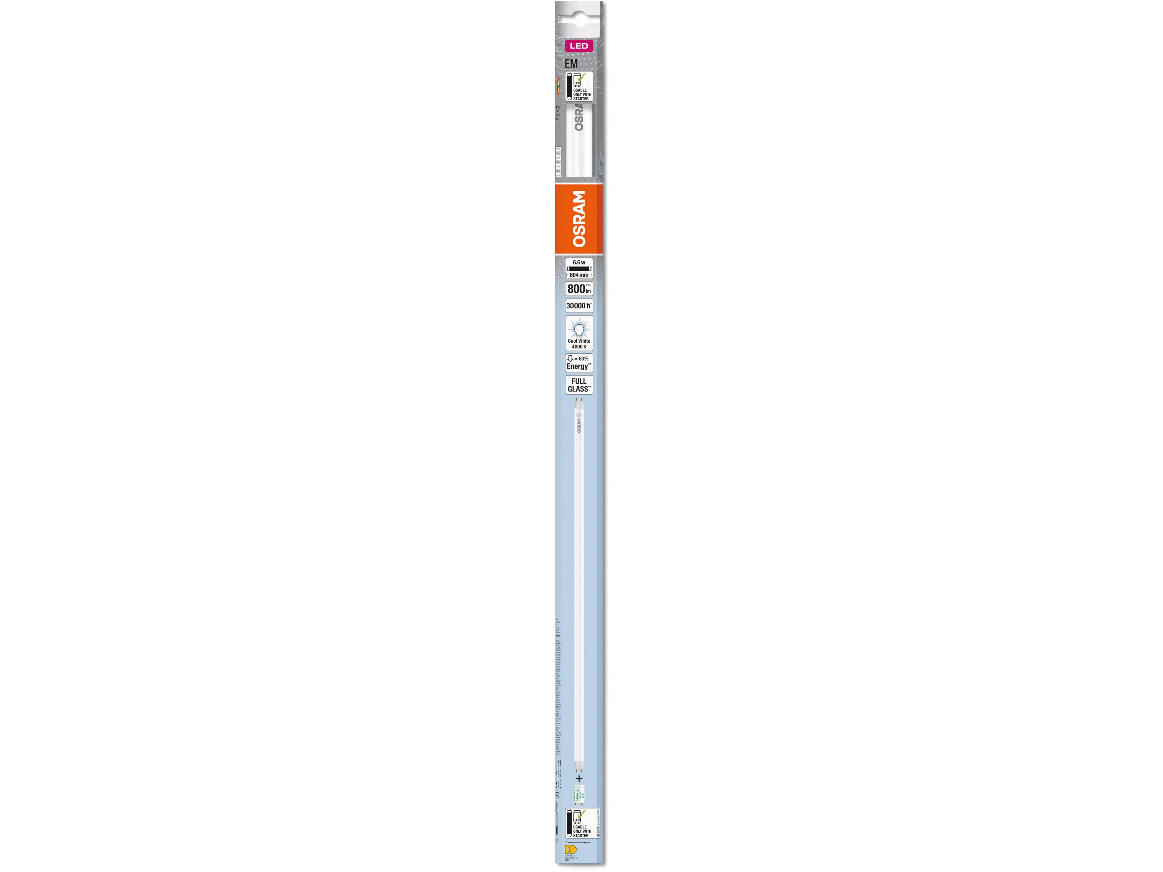 OSRAM LED-Röhre, T8, 600mm, G13, EEK: E, 6,6W, 800lm, 4000K OSRAM LED-Röhre, T8, 600mm, G13, EEK: E, 6,6W, 800lm, 4000K