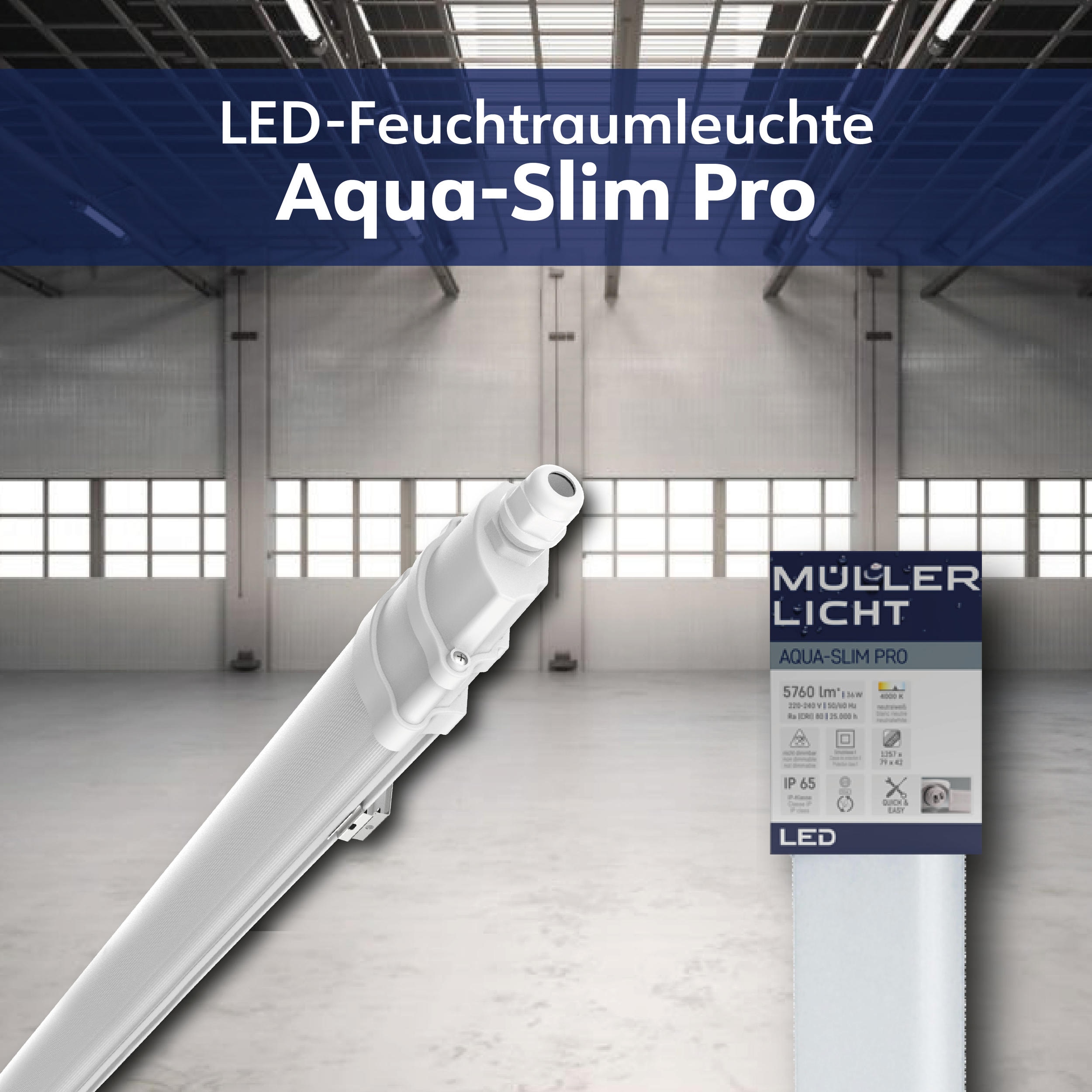 MÜLLER-LICHT LED-Feuchtraumleuchte Aqua-Slim Pro, 36W, 5760lm, 4000K, IP65 MÜLLER-LICHT LED-Feuchtraumleuchte Aqua-Slim Pro, 36W, 5760lm, 4000K, IP65