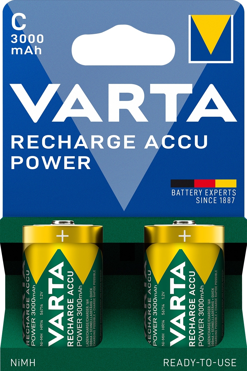 VARTA Akku NiMH, Baby, C, HR14, 1.2V, 3000mAh, Pre-charged, Retail Blister, 2 Stück VARTA Akku NiMH, Baby, C, HR14, 1.2V, 3000mAh, Pre-charged, Retail Blister, 2 Stück