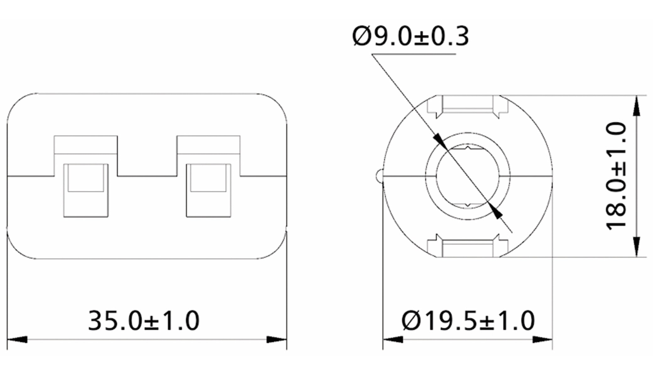 Klappferrit, Entstörfilter RF75 160 Ω für Kabeldurchmesser 9,0 mm (Max.) Klappferrit, Entstörfilter RF75 160 Ω für Kabeldurchmesser 9,0 mm (Max.)