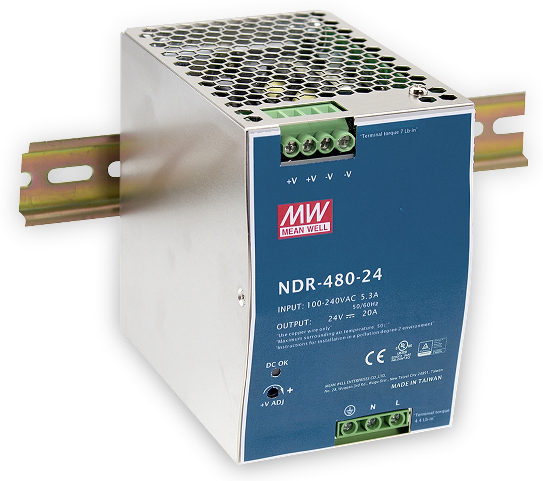 MEAN WELL Schaltnetzteil NDR-480-24, 24 V-/20 A MEAN WELL Schaltnetzteil NDR-480-24, 24 V-/20 A