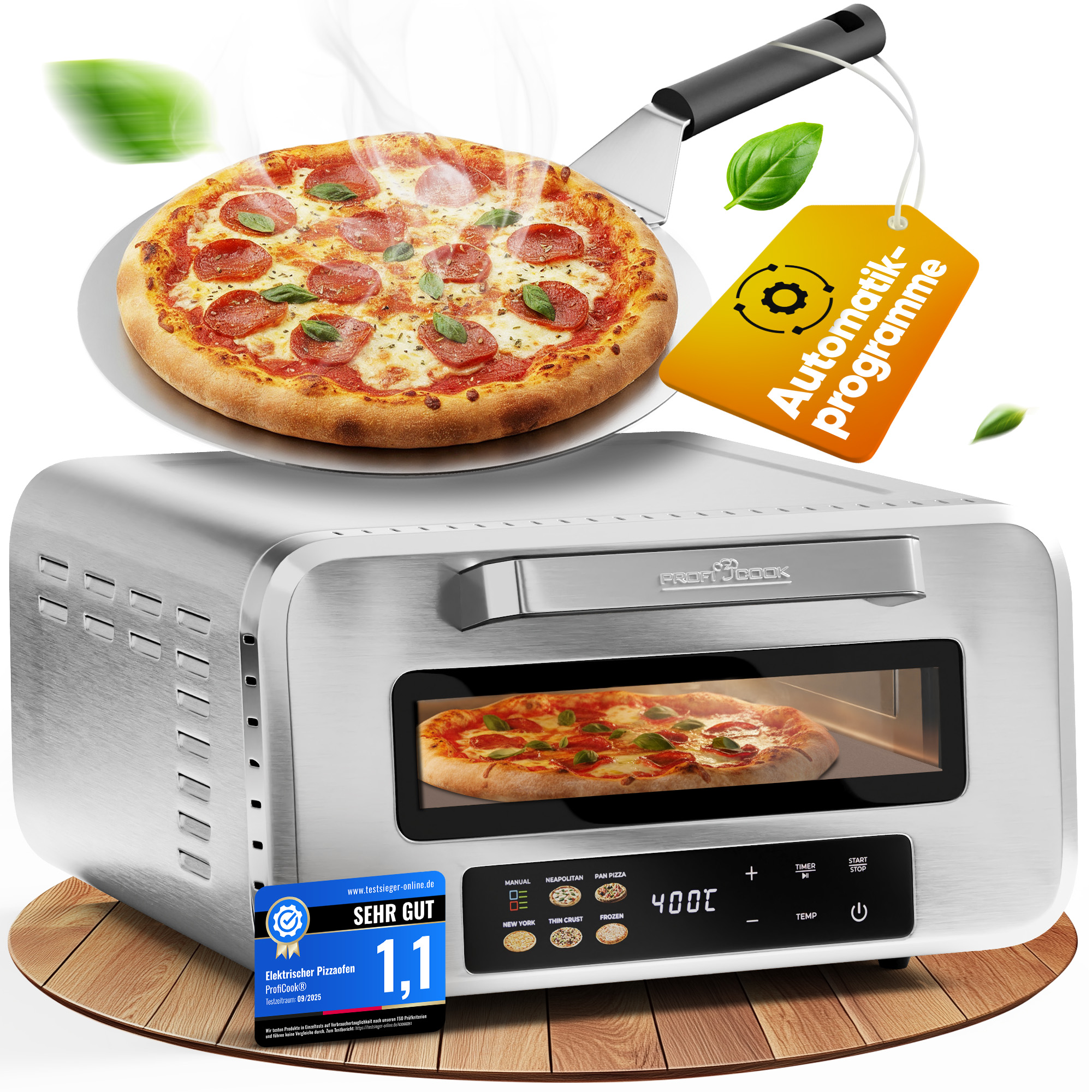 PROFI COOK Pizzaofen PC-PO 1323, inkl. Pizzastein & Pizzaheber, 400°C PROFICOOK Pizzaofen PC-PO 1323, inkl. Pizzastein & Pizzaheber, 400°C