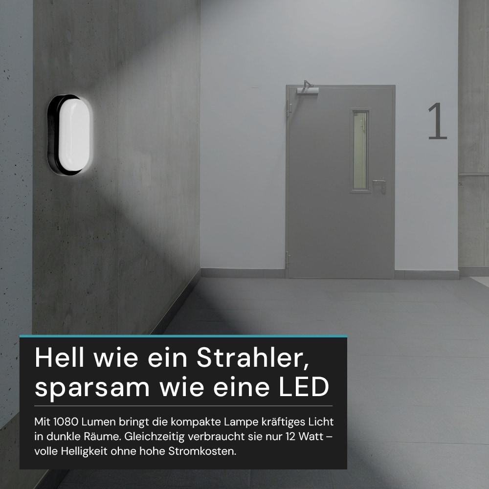 LUXULA LED-Kellerleuchte, 12W, EEK: F, 1080lm, CCT, IP54, schwarz LUXULA LED-Kellerleuchte, 12W, EEK: F, 1080lm, CCT, IP54, schwarz