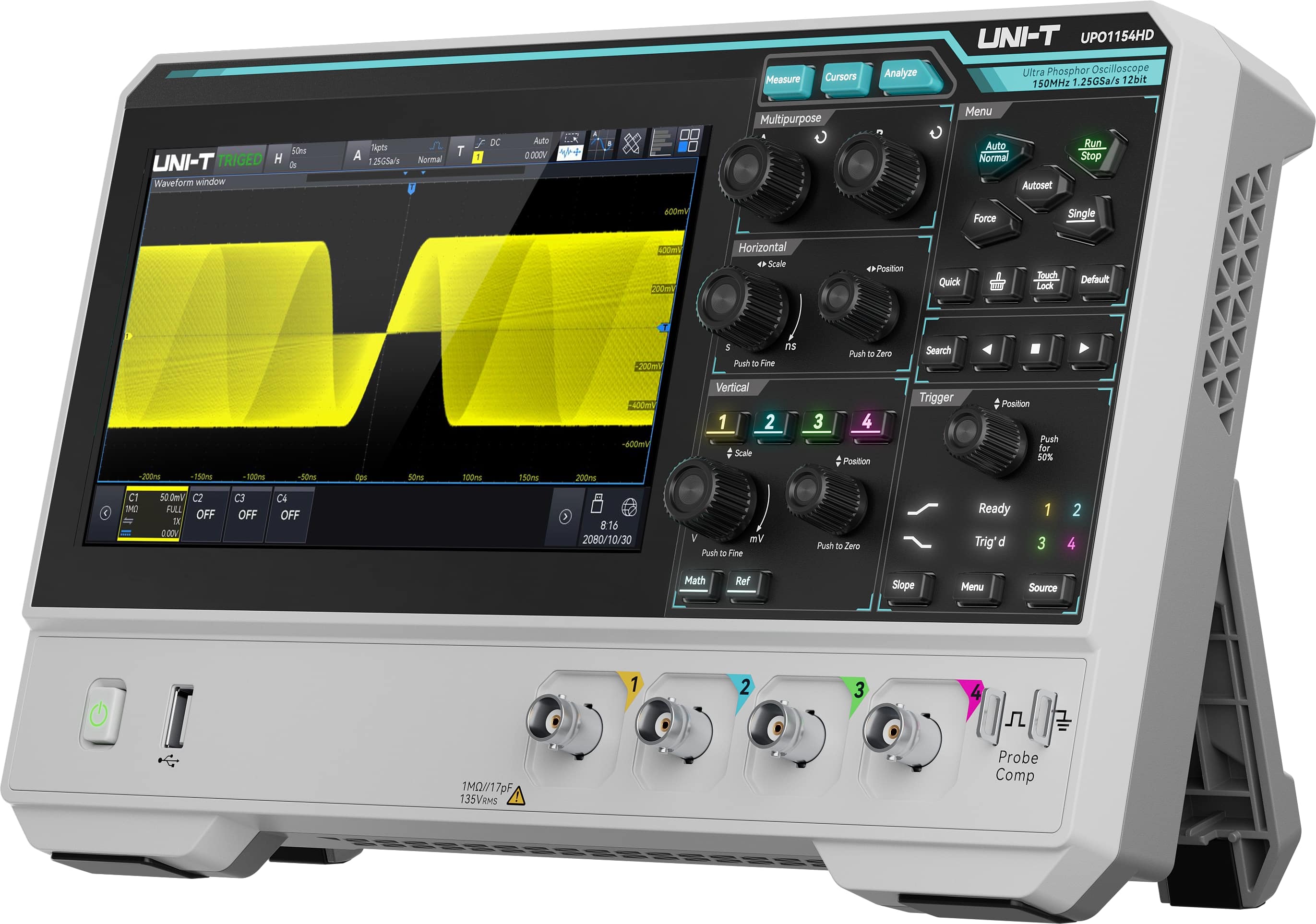 UNI-T Oszilloskop UPO1154HD, 4 Kanäle, 1,25 GS/s, 150 MHz UNI-T Oszilloskop UPO1154HD, 4 Kanäle, 1,25 GS/s, 150 MHz