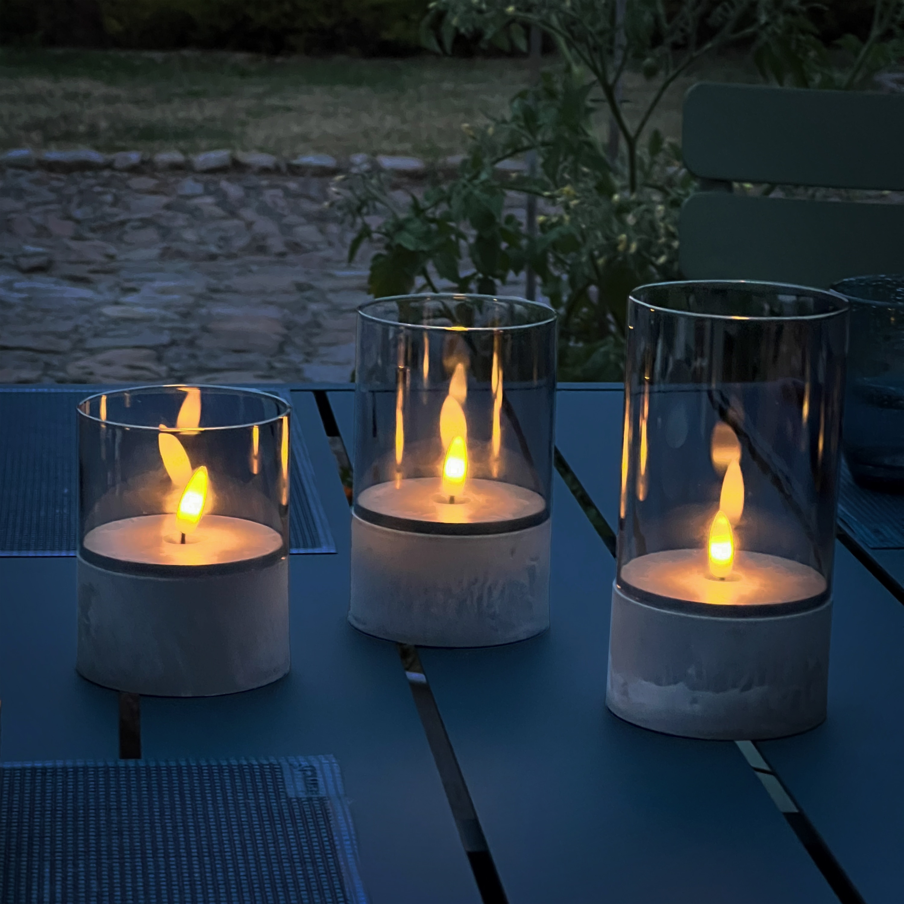 BRILLIANT LED Tischleuchten Kerzen Bougie, grau, rauchglas, 3 Stück