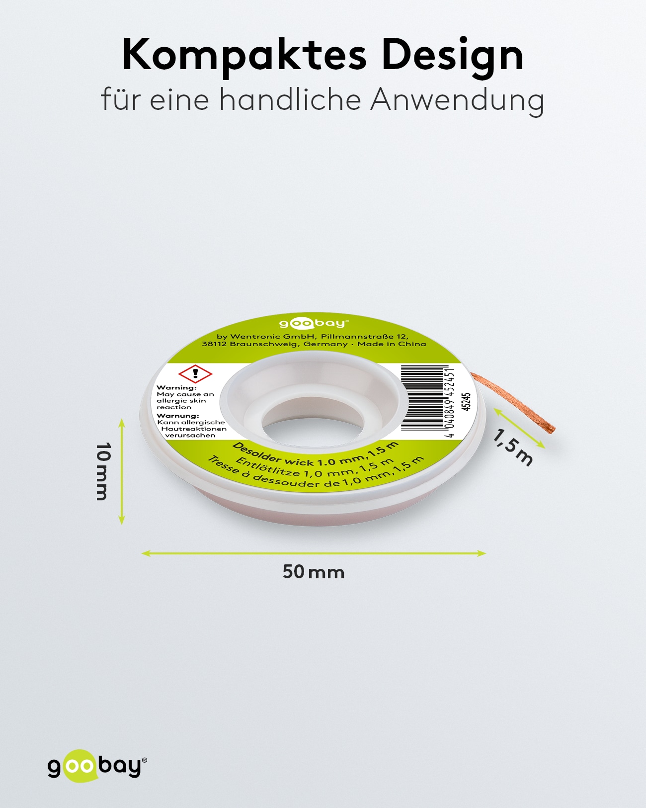 GOOBAY Entlötlitze, Ø 1,0 mm, 1,5 m GOOBAY Entlötlitze, Ø 1,0 mm, 1,5 m