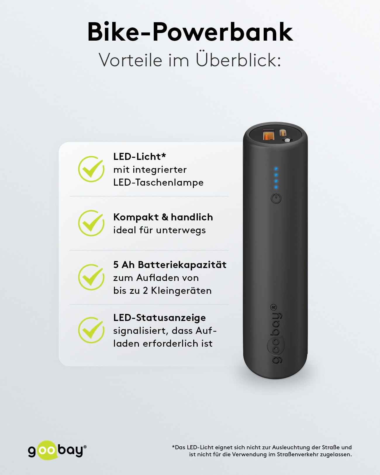 GOOBAY Bike Powerbank 60656, 5000mAh, QC/PD, mit Halterung GOOBAY Bike Powerbank 60656, 5000mAh, QC/PD, mit Halterung