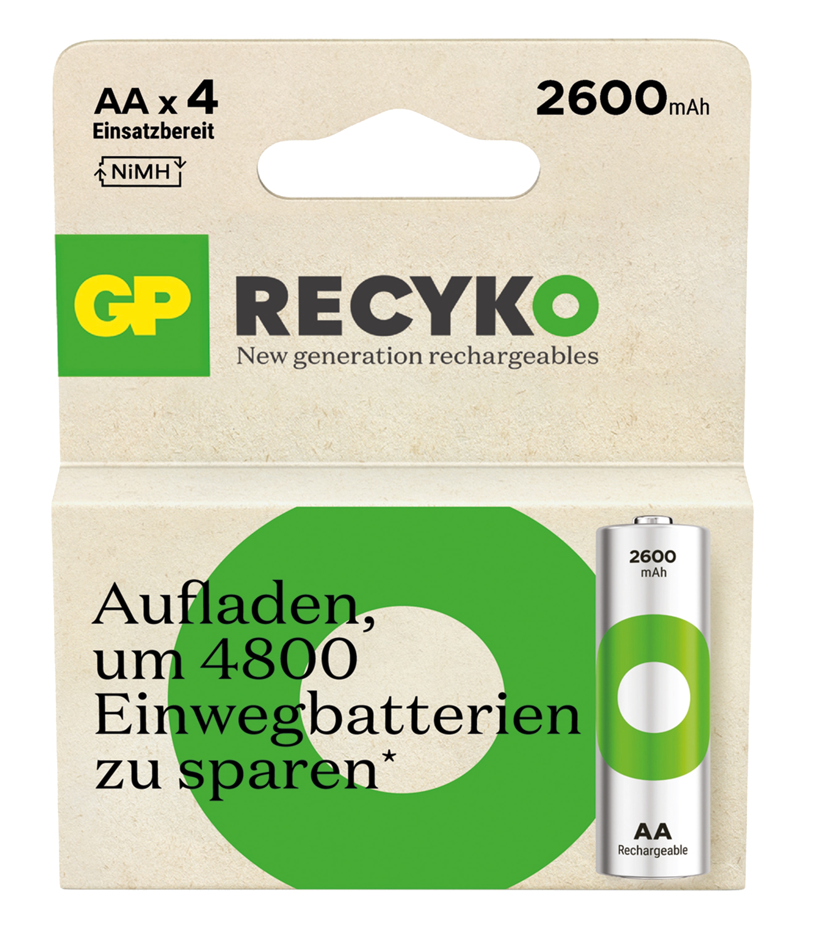GP ReCyKO NiMH Akku Mignon, AA, HR06 1,2V/2600mAh, 4 Stück GP ReCyKO NiMH Akku Mignon, AA, HR06 1,2V/2600mAh, 4 Stück