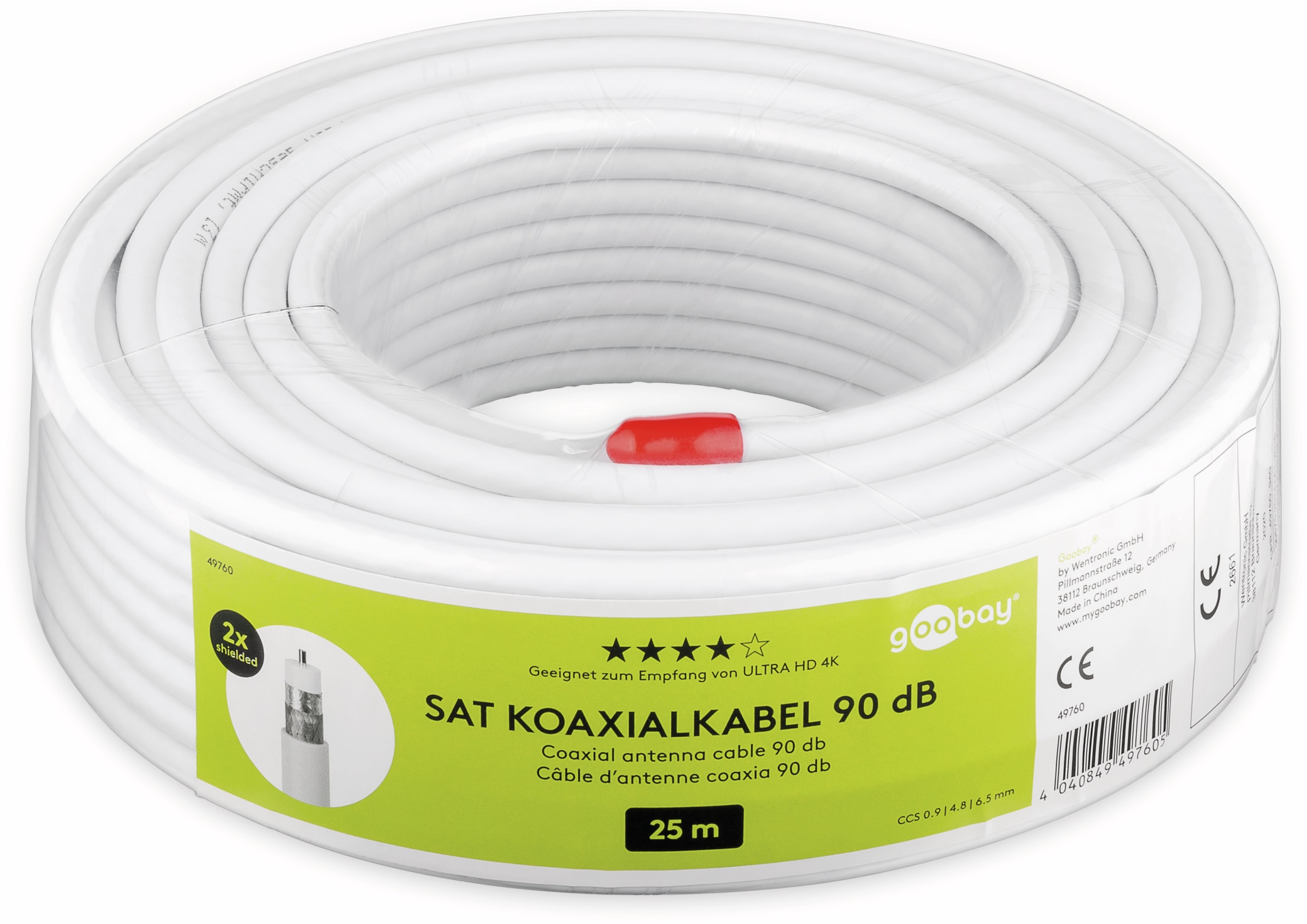 GOOBAY Koaxialkabel 49760, 25 m, weiß, 6,5 mm, CCS, 90 dB GOOBAY Koaxialkabel 49760, 25 m, weiß, 6,5 mm, CCS, 90 dB
