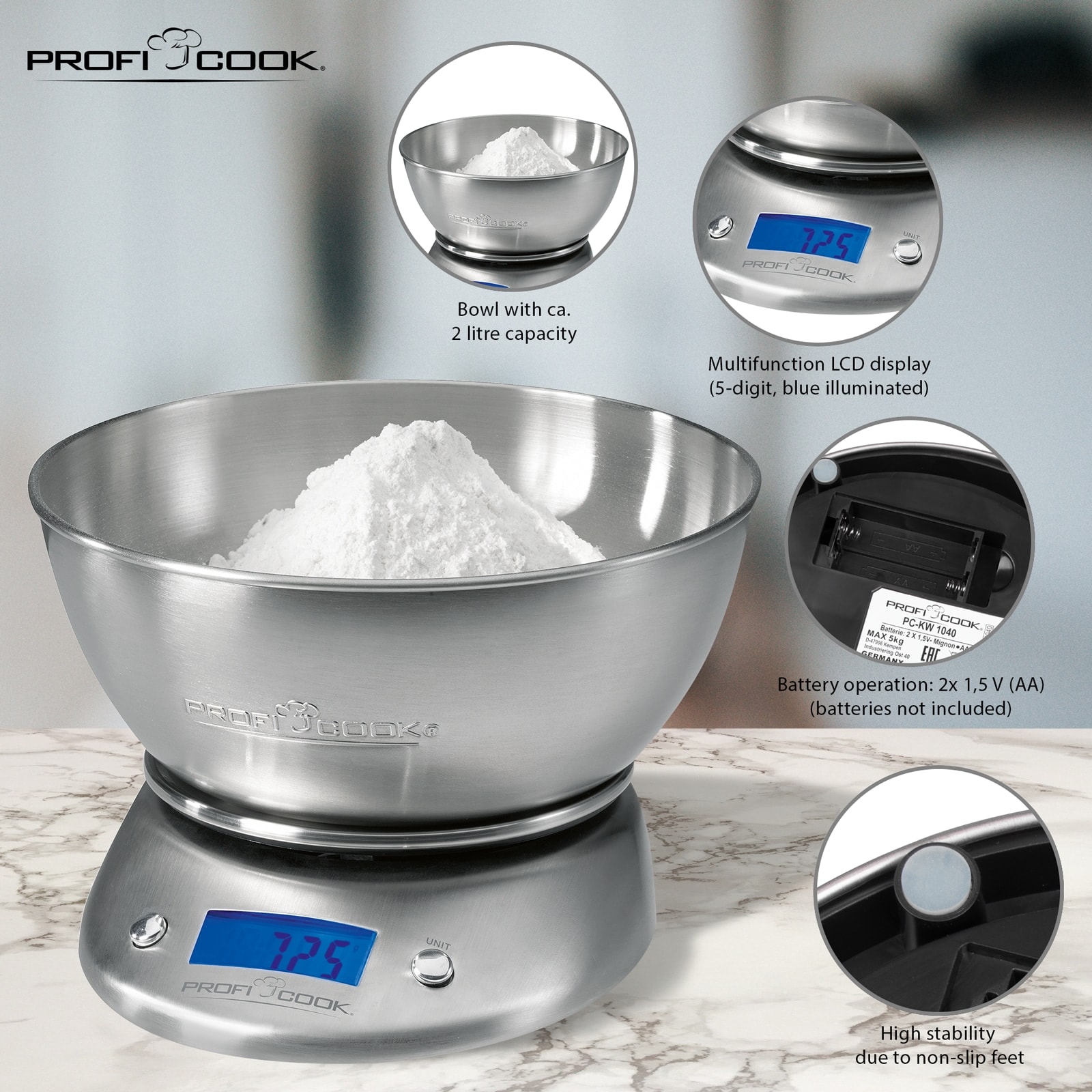 PROFI COOK Digitale Küchenwaage PC-KW 1040, inox PROFI COOK Digitale Küchenwaage PC-KW 1040, inox