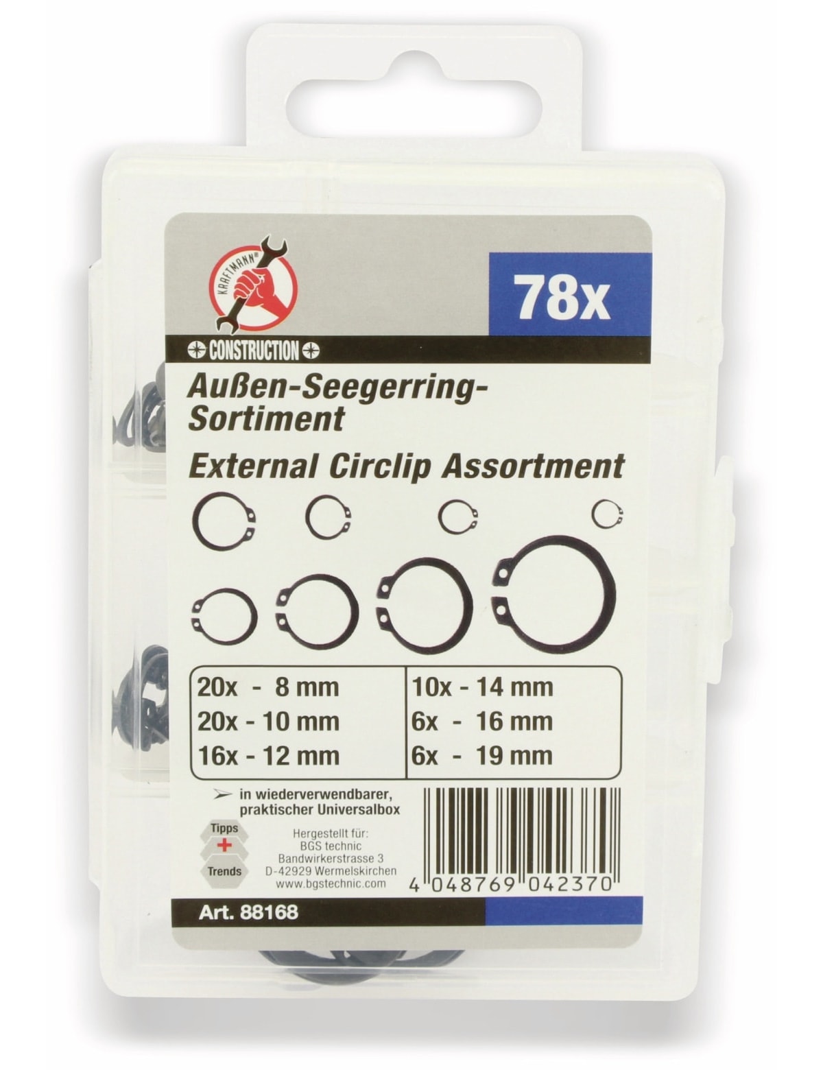 BGS TECHNIC Außen Seegerring-Sortiment, 78 Stück BGS TECHNIC Außen Seegerring-Sortiment, 78 Stück