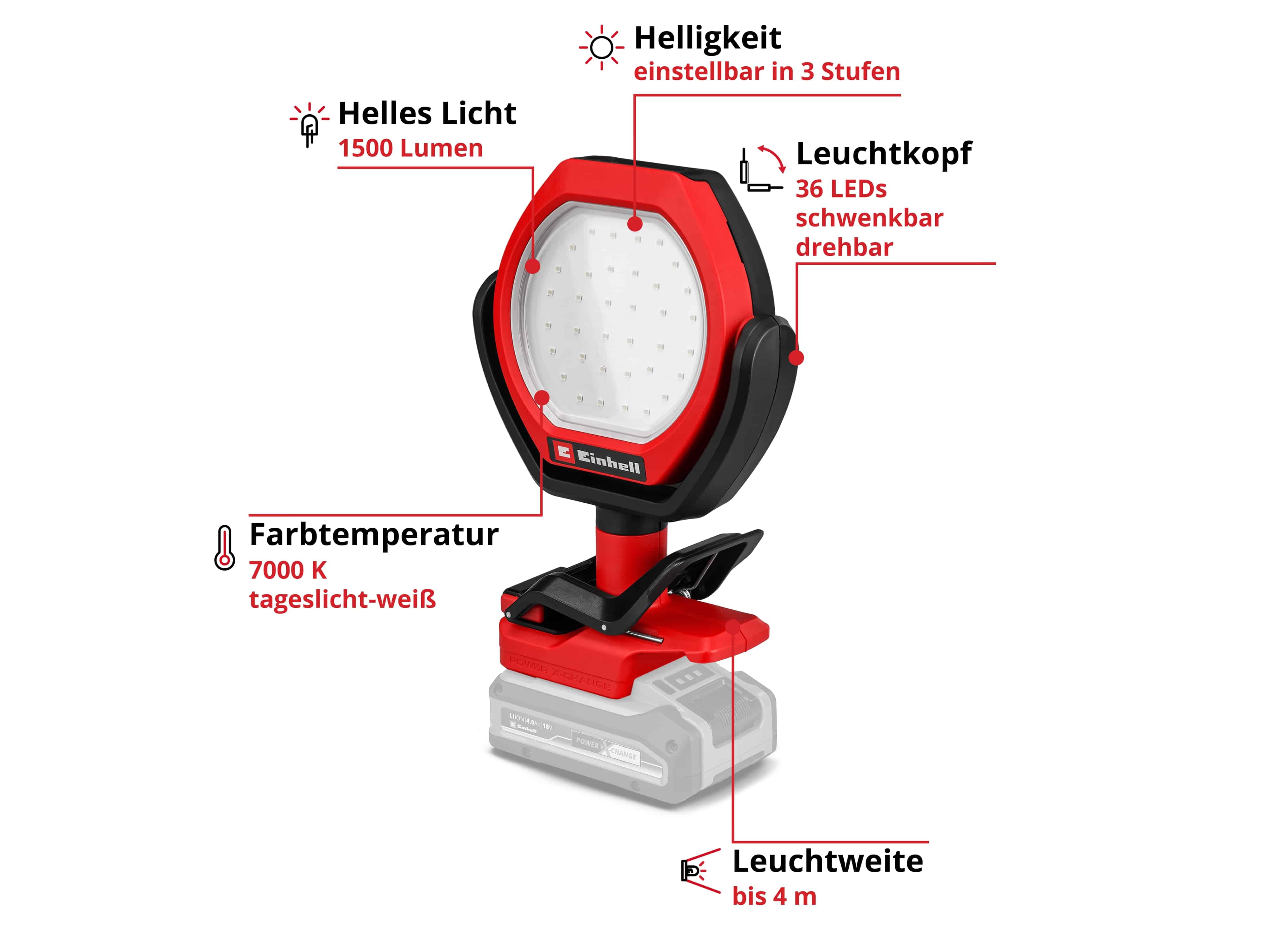 EINHELL Akku-Outdoor-Lampe GC-OL 18/1500 Li, Solo EINHELL Akku-Outdoor-Lampe GC-OL 18/1500 Li, 2320120, Solo