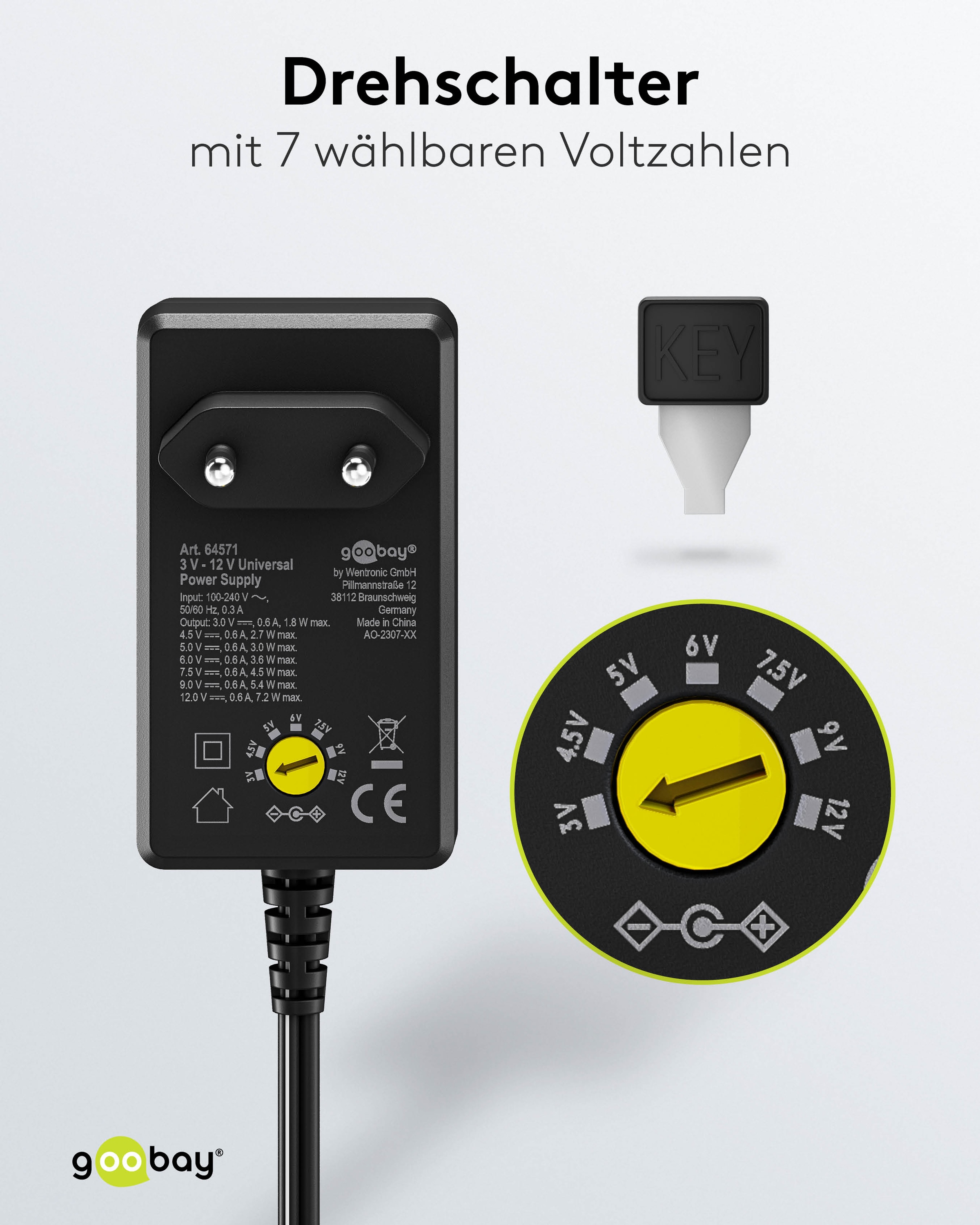 GOOBAY Universal-Netzteil 64571, 3...12 V-/7,2 W, 11-Adapter, inkl. USB-Adapter GOOBAY Universal-Netzteil 64571, 3...12 V-/7,2 W, 11-Adapter, inkl. USB-Adapter