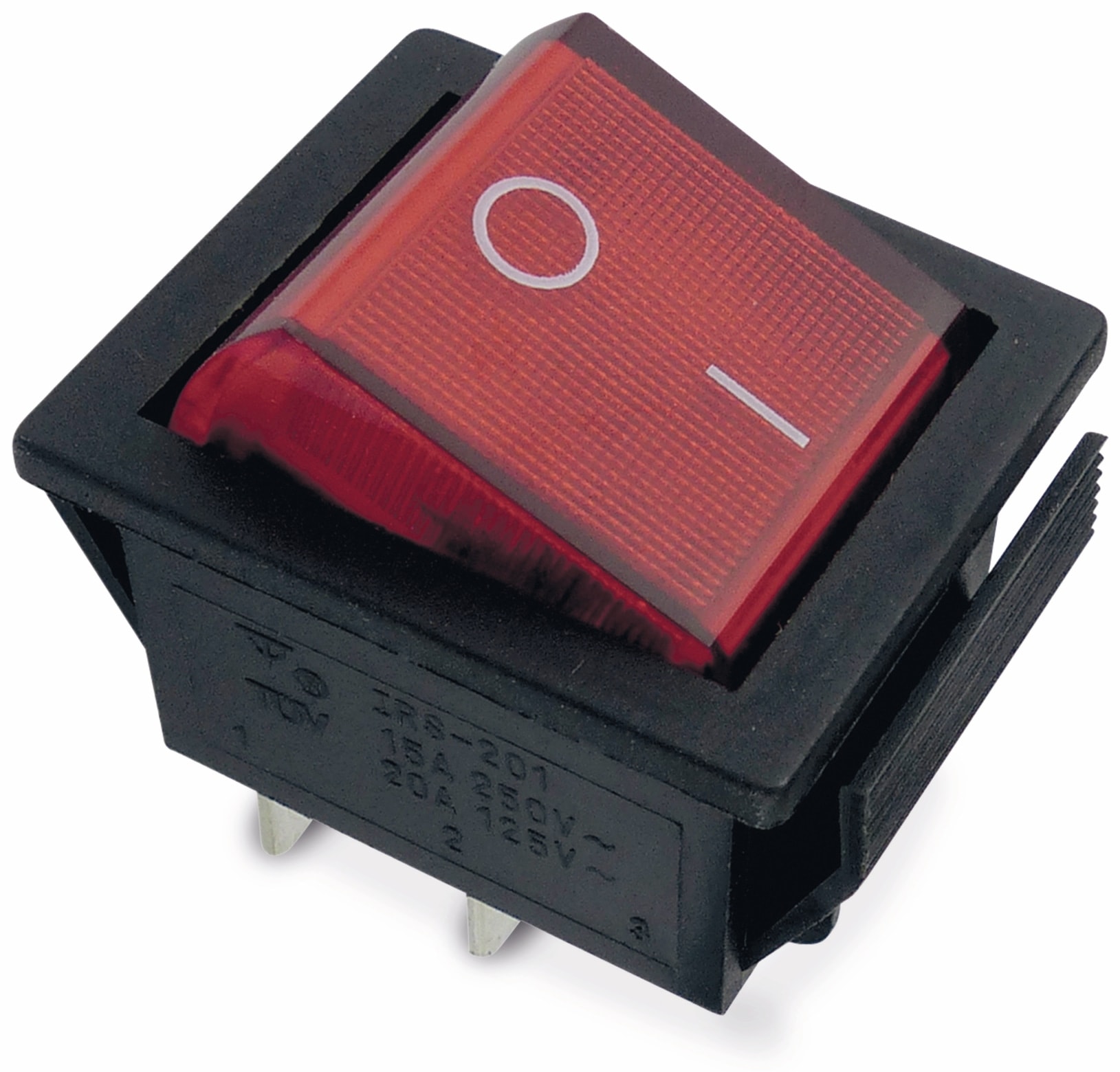 Wippenschalter 26x22mm , 2xEIN, rot beleuchtet, 15 A/ 250 V~ Wippenschalter 26x22mm , 2xEIN, rot beleuchtet, 15 A/ 250 V~
