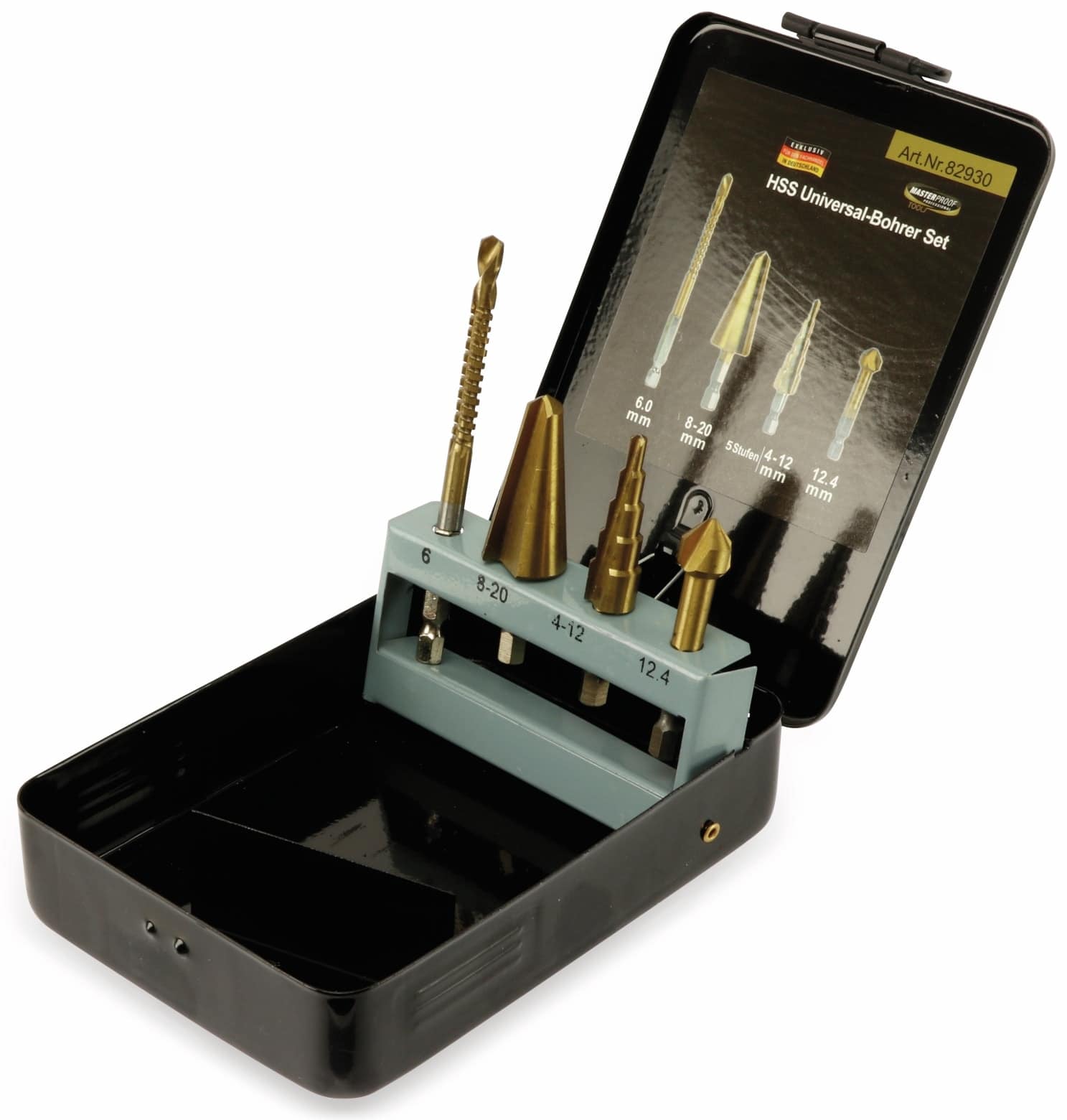 MASTERPROOF Multifunktions-Bohrer Satz 4 teilig, in Metallbox MASTERPROOF Multifunktions-Bohrer Satz 4 teilig, in Metallbox