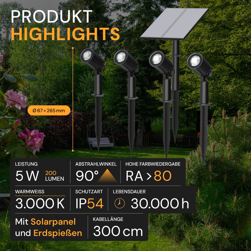 LUXULA Solar LED-Gartenleuchten Set, 5W, 3000K, 200lm, warmweiß, IP54, schwarz, 4 Stück LUXULA Solar LED-Gartenleuchten Set, 5W, 3000K, 200lm, warmweiß, IP54, schwarz, 4 Stück