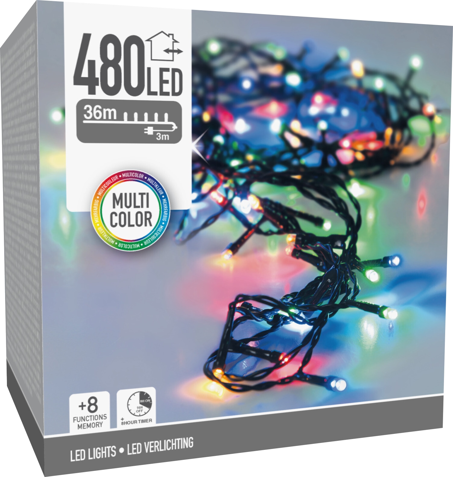 KOOPMAN LED-Lichterkette bunt, 480 LEDs, Grünes Kabel, Innen/Außen, 39m, 8 Funk.