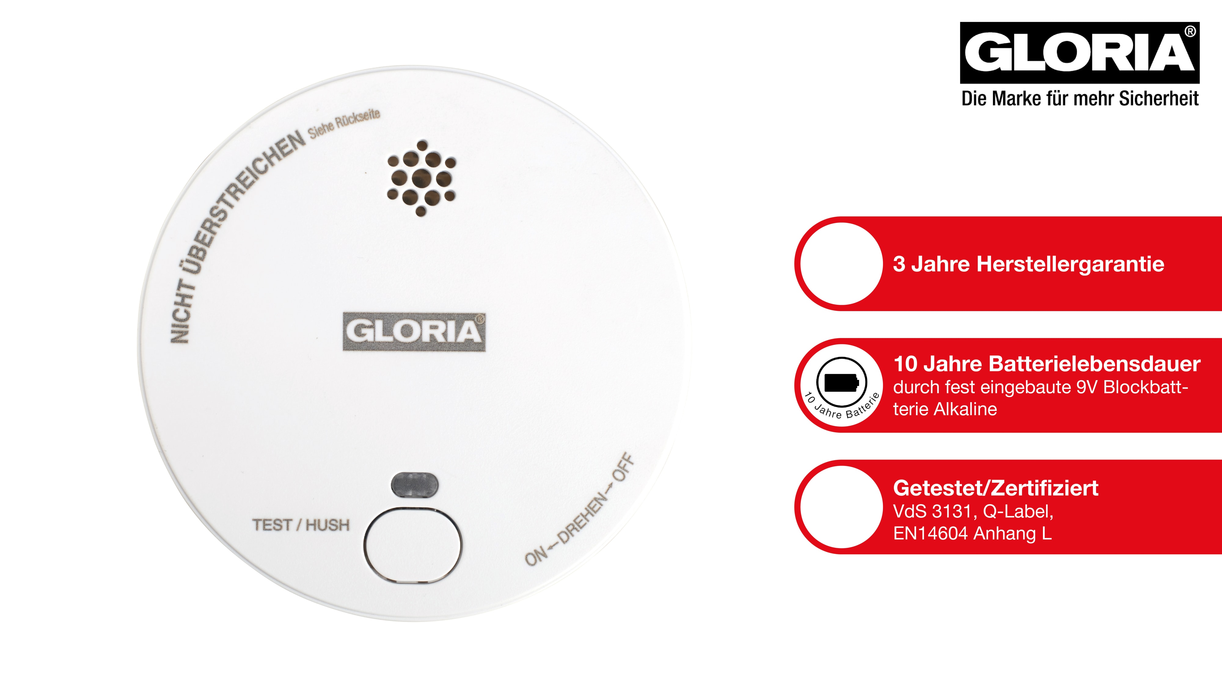 GLORIA Rauchmelder R-1, mit Stummschalt-Taste GLORIA Rauchmelder R-1, mit Stummschalt-Taste