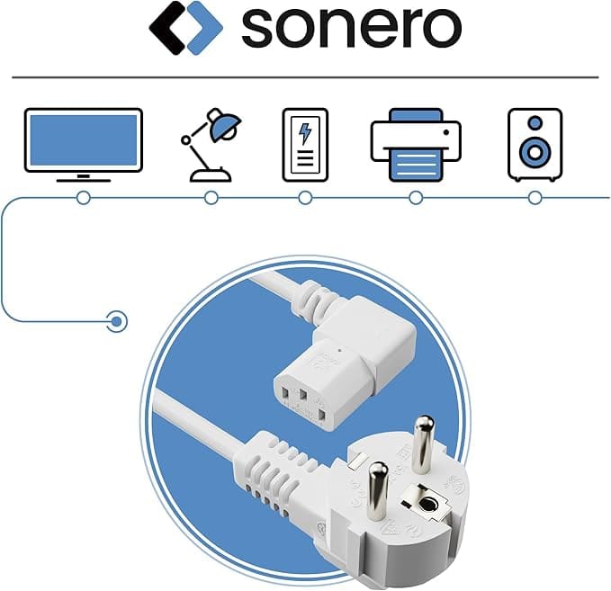 SONERO Netzkabel Schutzkontaktstecker, X-SKW-C13W-010W, 90°, weiß, 1m SONERO Netzkabel Schutzkontaktstecker, X-SKW-C13W-010W, 90°, weiß, 1m