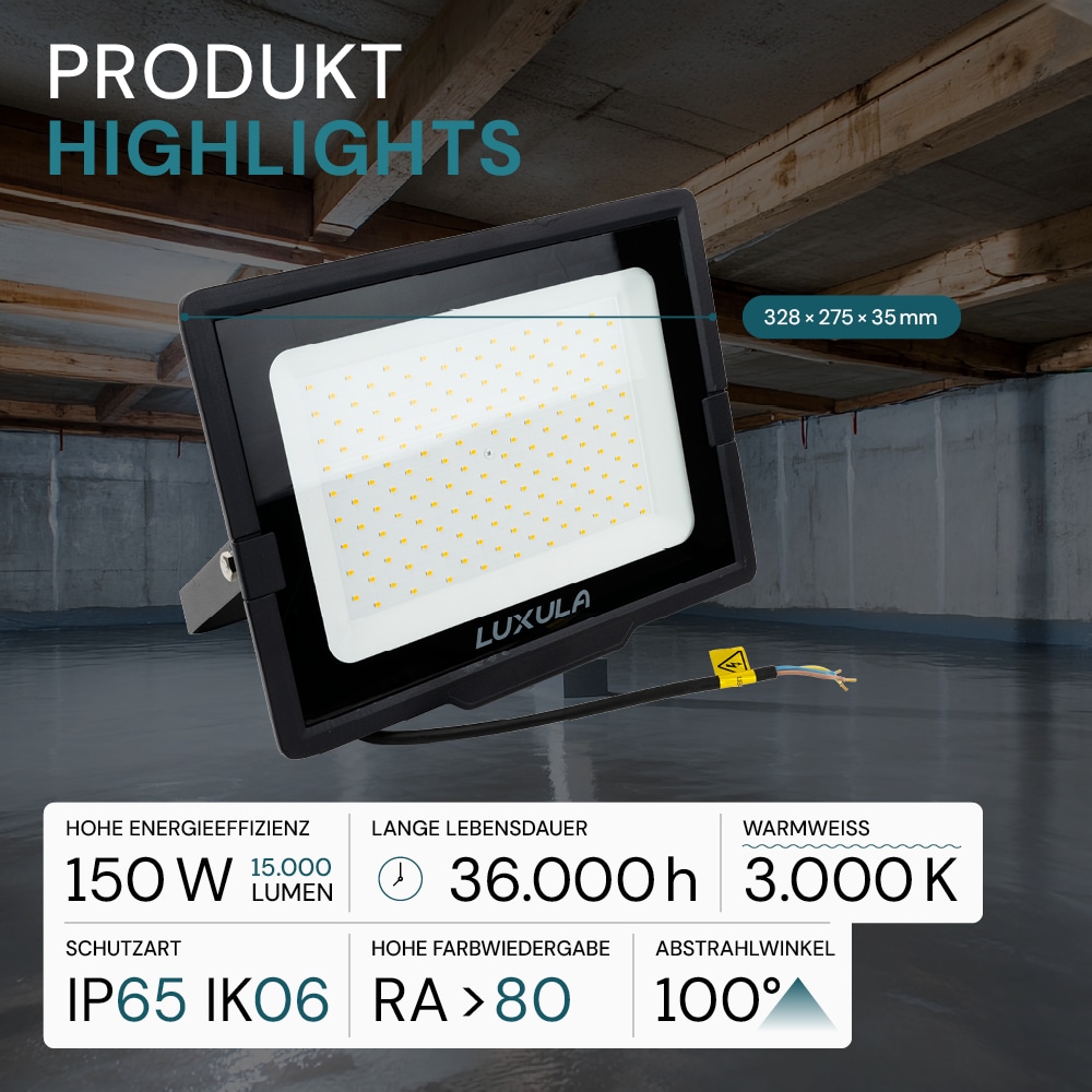 LUXULA LED-Fluter, EEK: F, 150W, 15000lm, 3000K, schwarz