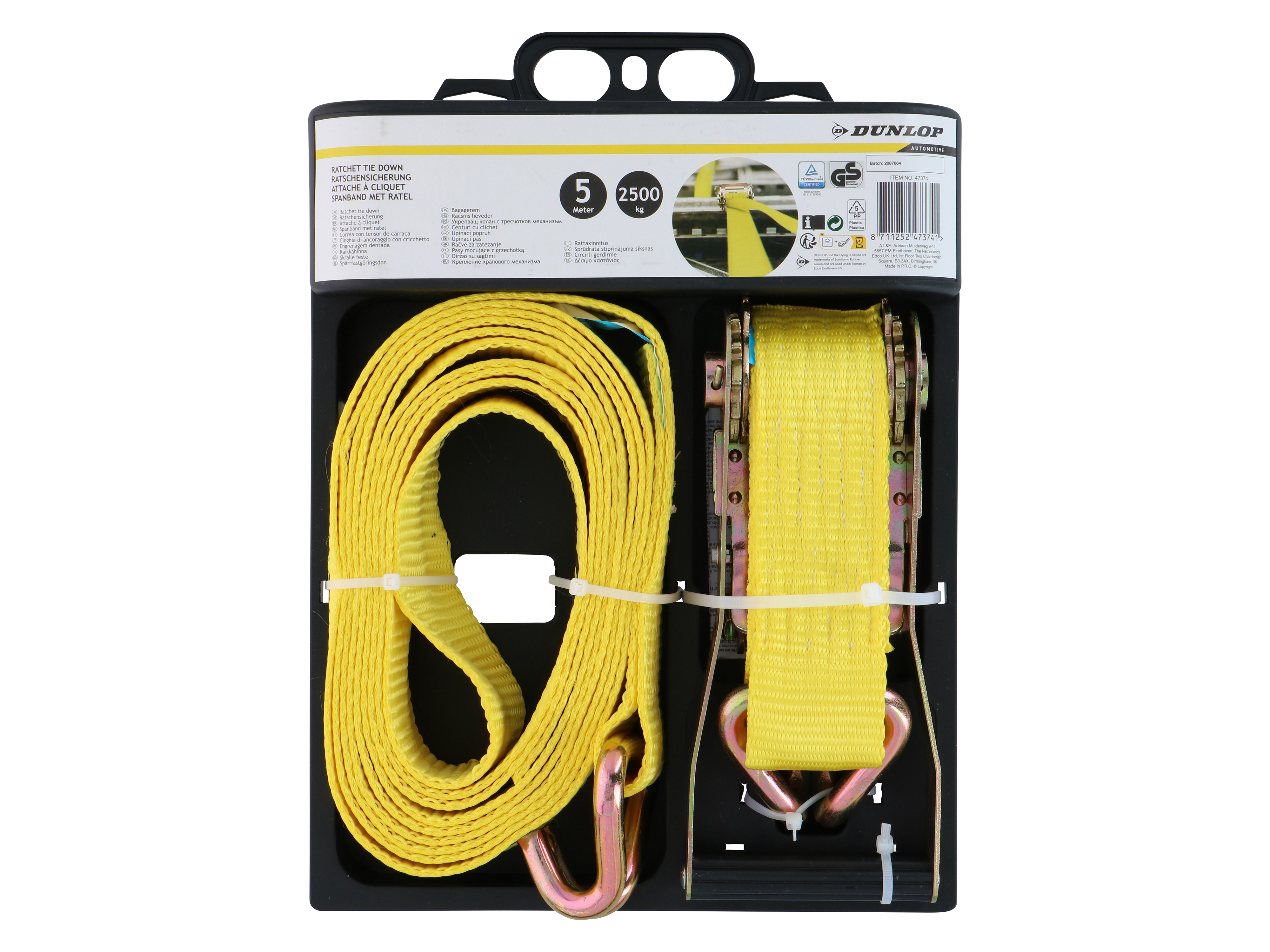 DUNLOP Spanngurt mit Ratschenschloss, 2500 kg, 5 m DUNLOP Spanngurt mit Ratschenschloss, 2500 kg, 2 Stück, 5 m