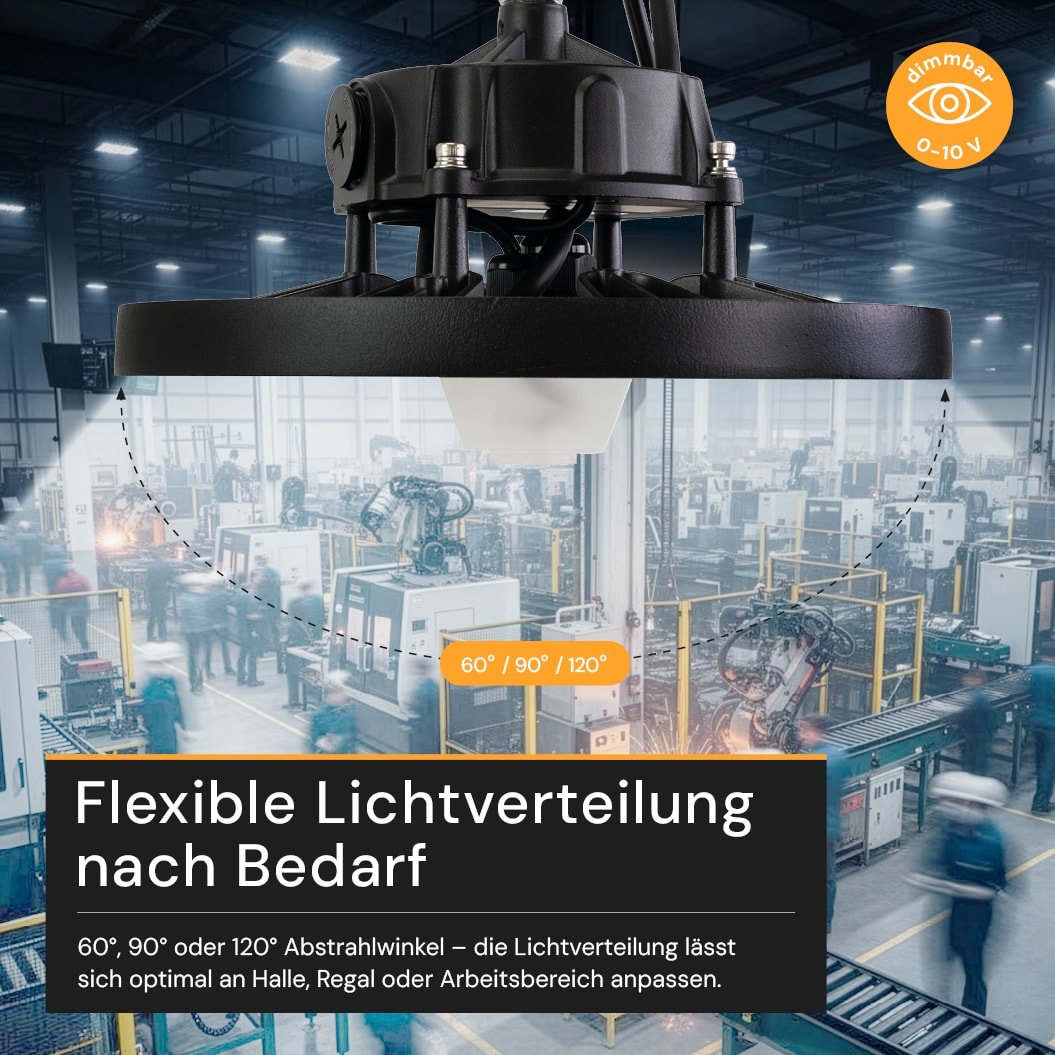ENOVALITE LED-HighBay-Leuchte, UFO, 60...100 W, 4000 K, EEK: C, 9600...16000 lm, dimmbar, IP65, schwarz ENOVALITE LED-HighBay-Leuchte, UFO, 60...100 W, 4000 K, EEK: C, 9600...16000 lm, dimmbar, IP65, schwarz