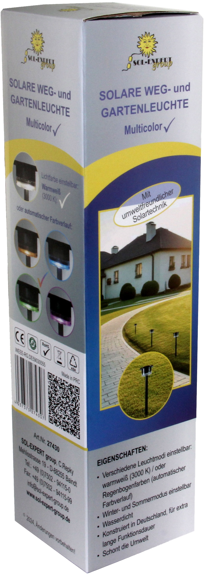 SOL-EXPERT Solar LED-Gartenleuchte Multicolor, mit Erdspieß