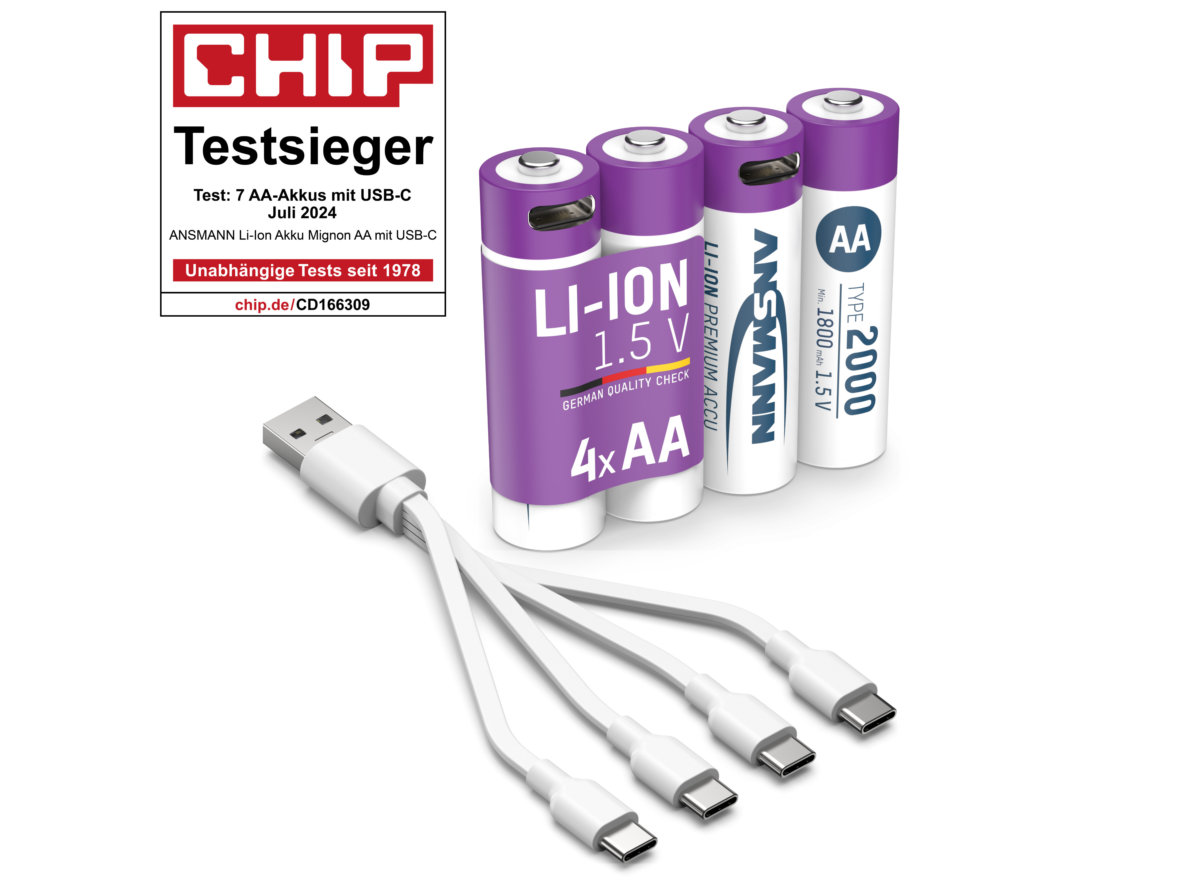 ANSMANN Li-Ion Mignon-Akku, AA, Typ 2000 (min. 1800mAh), 4 Stück ANSMANN Li-Ion Mignon-Akku, AA, Typ 2000 (min. 1800mAh), 4 Stück