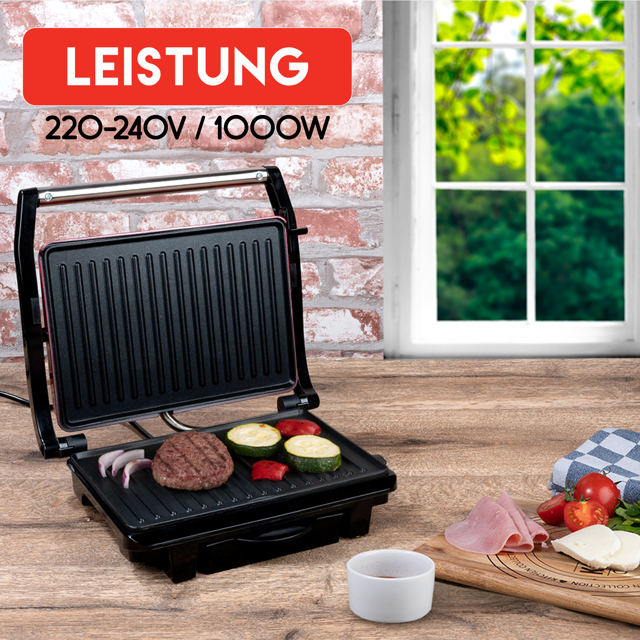 ALPINA Kontaktgrill, Multigrill, Panini, Sandwich, Fleisch, schwarz/rot, 1000W ALPINA Kontaktgrill, Multigrill, Panini, Sandwich, Fleisch, schwarz/rot, 1000W