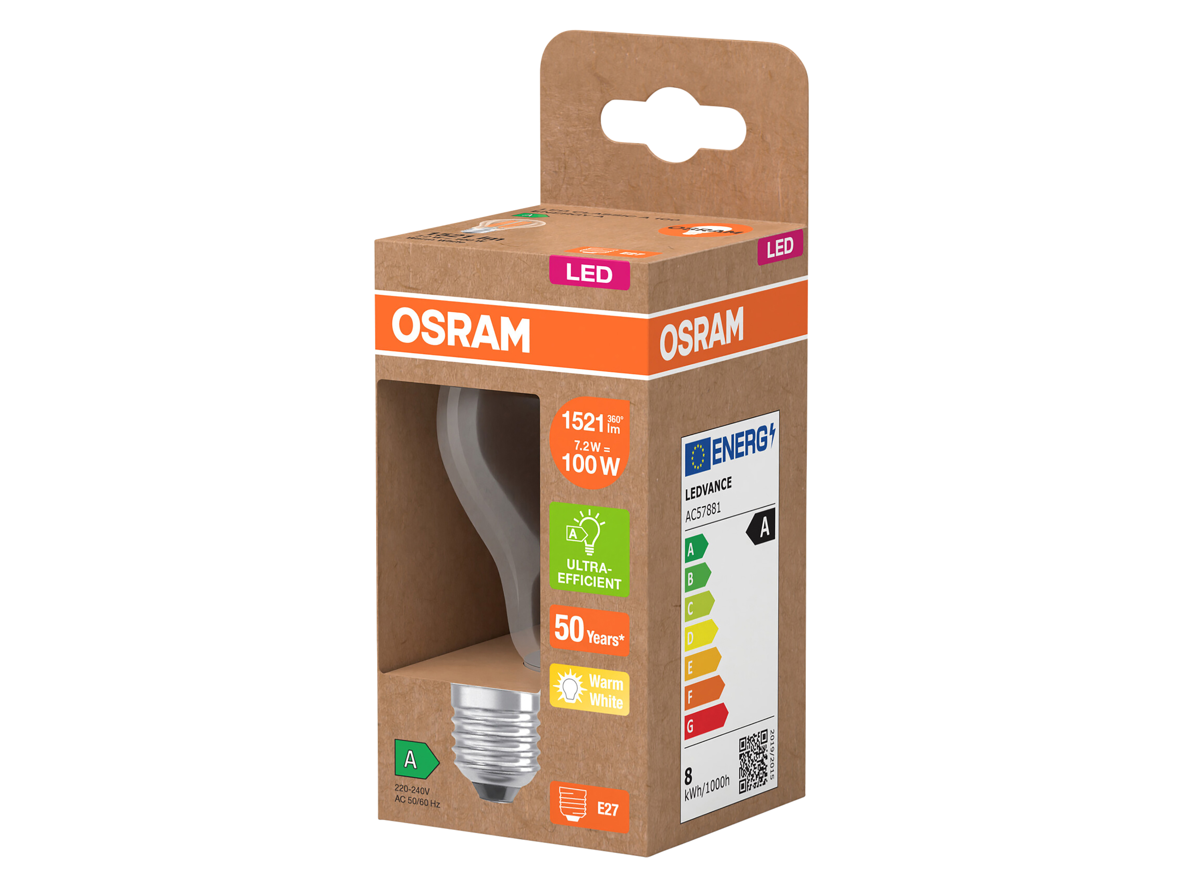 OSRAM LED-Lampe, Kolbenform A100, E27, 7,2 W, 2700 K, EEK: A, 1521 lm, warmweiß OSRAM LED-Lampe, Kolbenform, E27, 7,2 W, 2700 K, EEK: A, 1521 lm, warmweiß