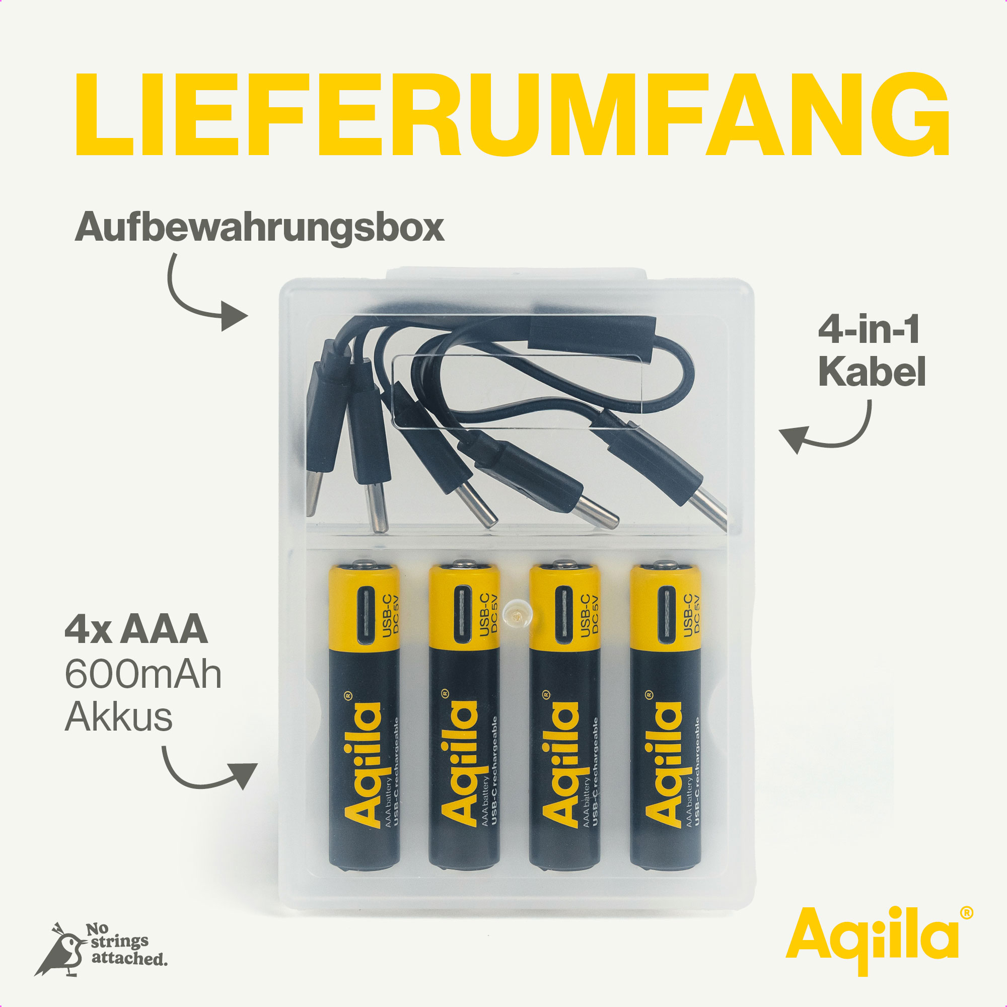 AQIILA Li-lon-Akku, AAA, USB-C, 1,5 V, 4er Pack Li-lon-Akku AQILLA, AAA, USB-C, 1,5 V, 4er Pack