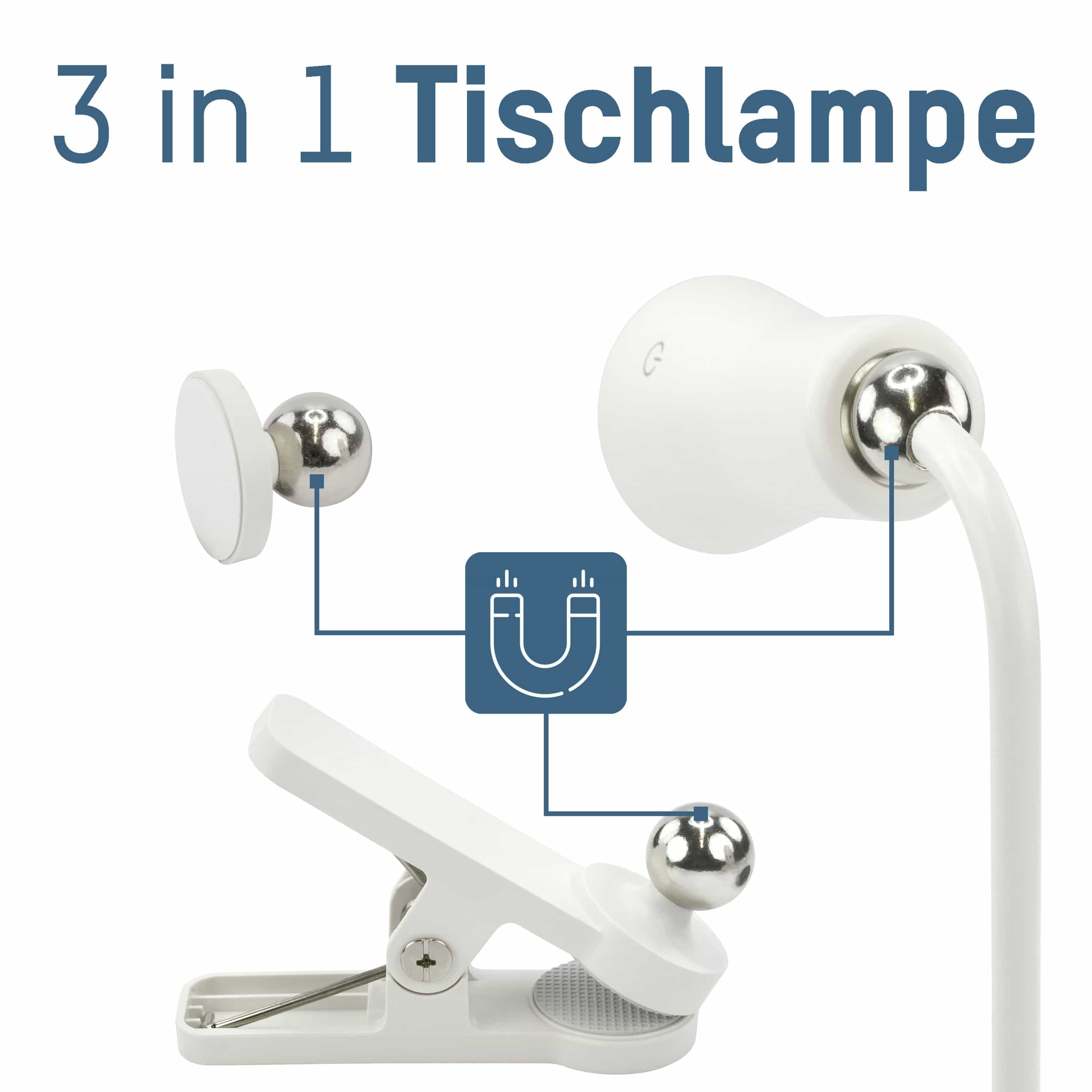 ANSMANN LED-Tischleuchte 3in1, klemmbar, wiederaufladbar, weiß ANSMANN LED-Tischleuchte 3in1, klemmbar, wiederaufladbar, weiß