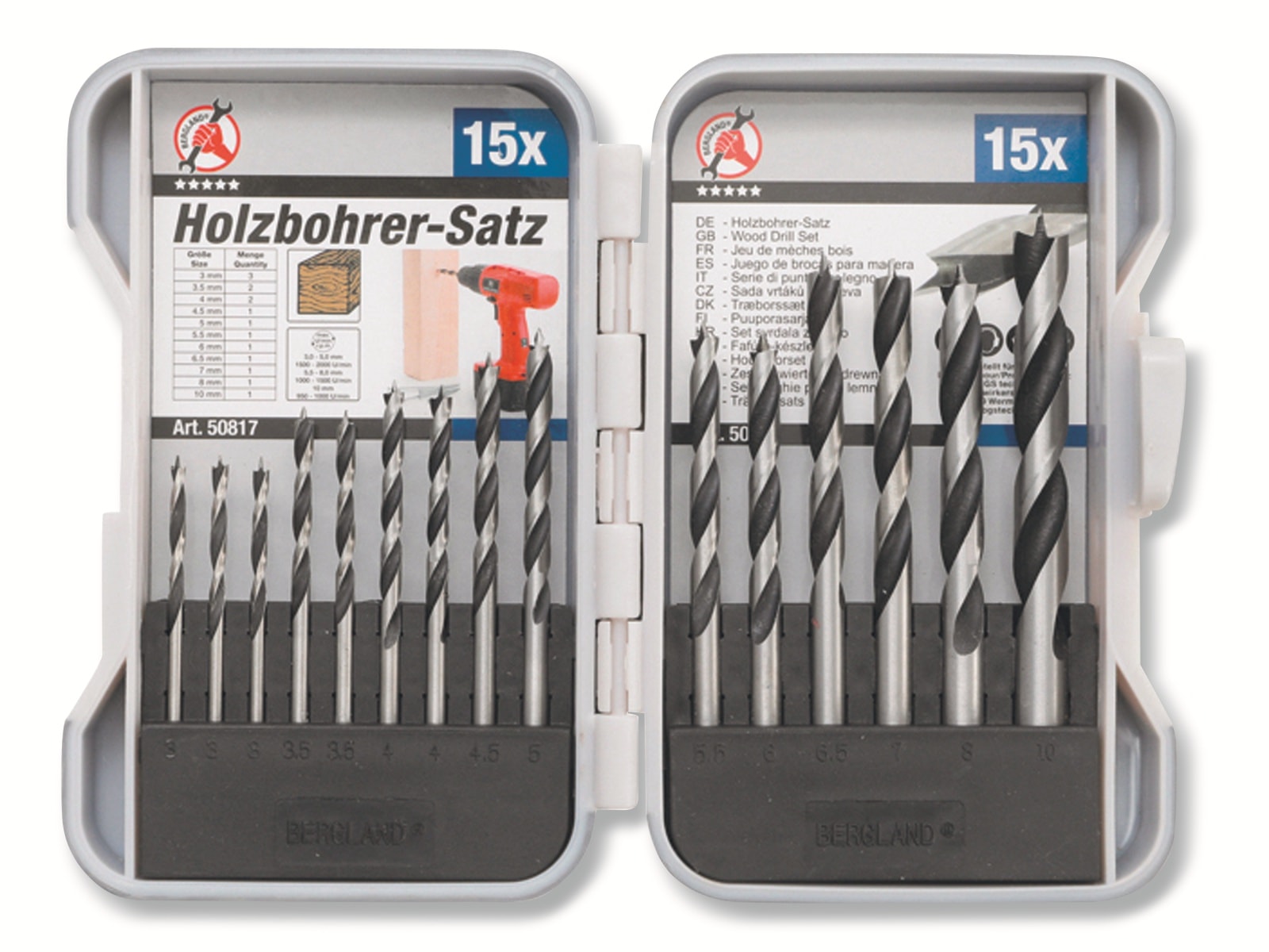 BGS TECHNIC Holz-Bohrer-Satz 50817, 3...10 mm, 15-teilig