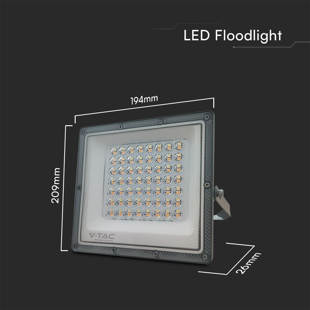 V-TAC LED-Fluter, VT-44050, EEK: F, 50 W, 5000 lm, CCT, IP65, grau V-TAC LED-Fluter, VT-44050, EEK: F, 50 W, 5000 lm, CCT, IP65, grau