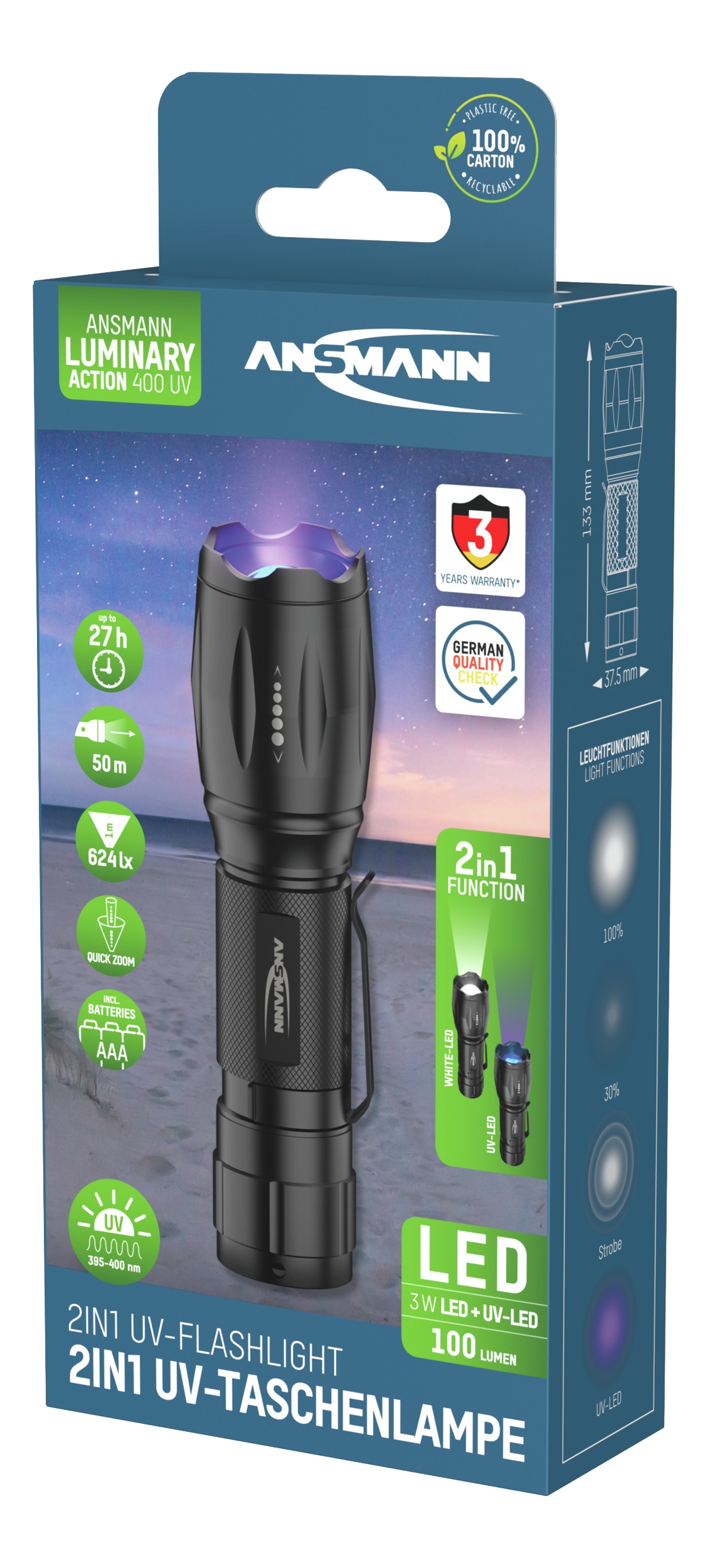 ANSMANN LED-Taschenlampe Action 400 UV, batteriebetrieben, schwarz ANSMANN LED-Taschenlampe Action 400 UV, batteriebetrieben, schwarz