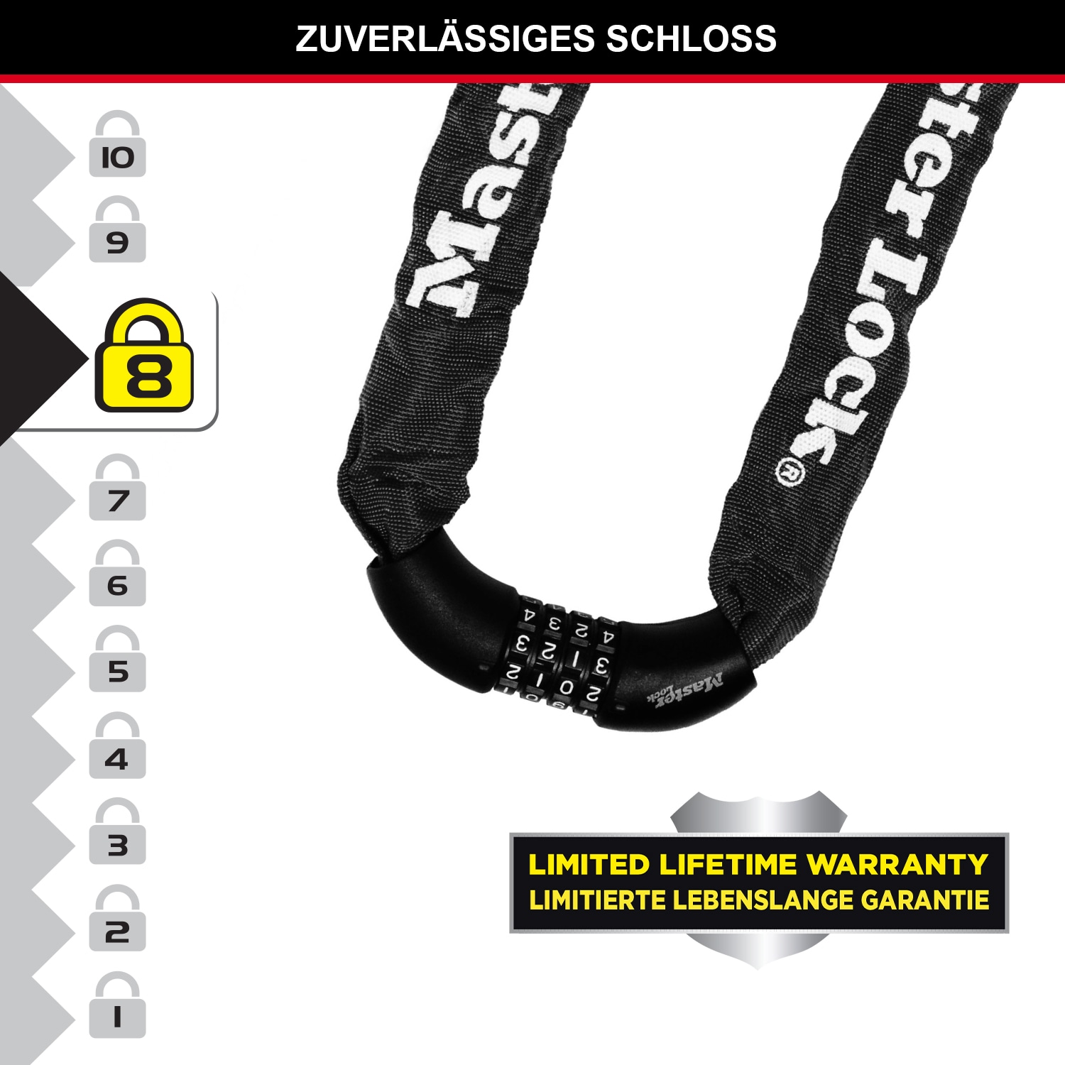 MASTERLOCK Fahrradkettenschloss 8392EURDPRO, 8mm aus gehärt. Stahl MASTERLOCK Fahrradkettenschloss 8392EURDPRO, 8mm aus gehärt. Stahl