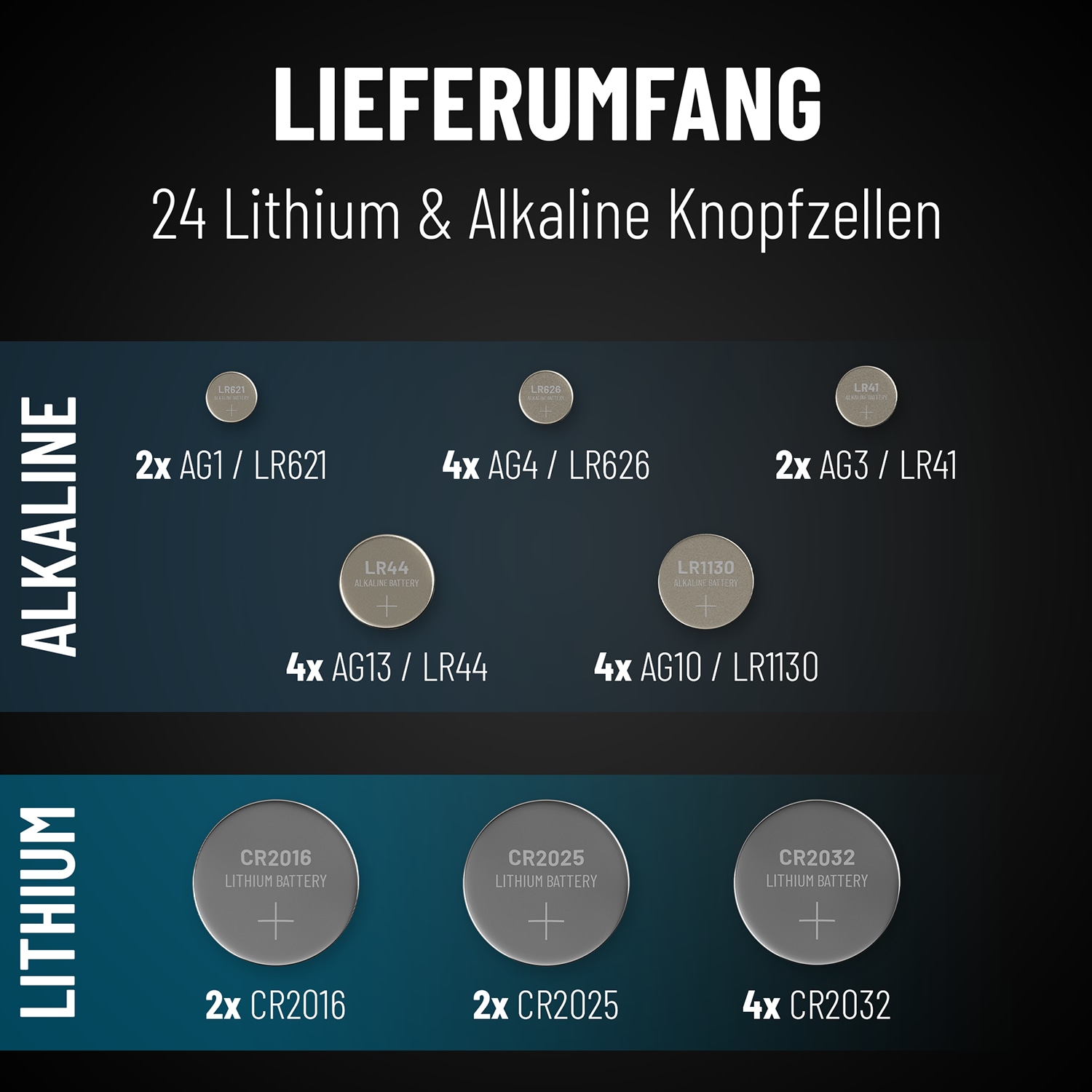 ABSINA Knopfzellen-Set, 24-teilig ABSINA Knopfzellen-Set, 24-teilig