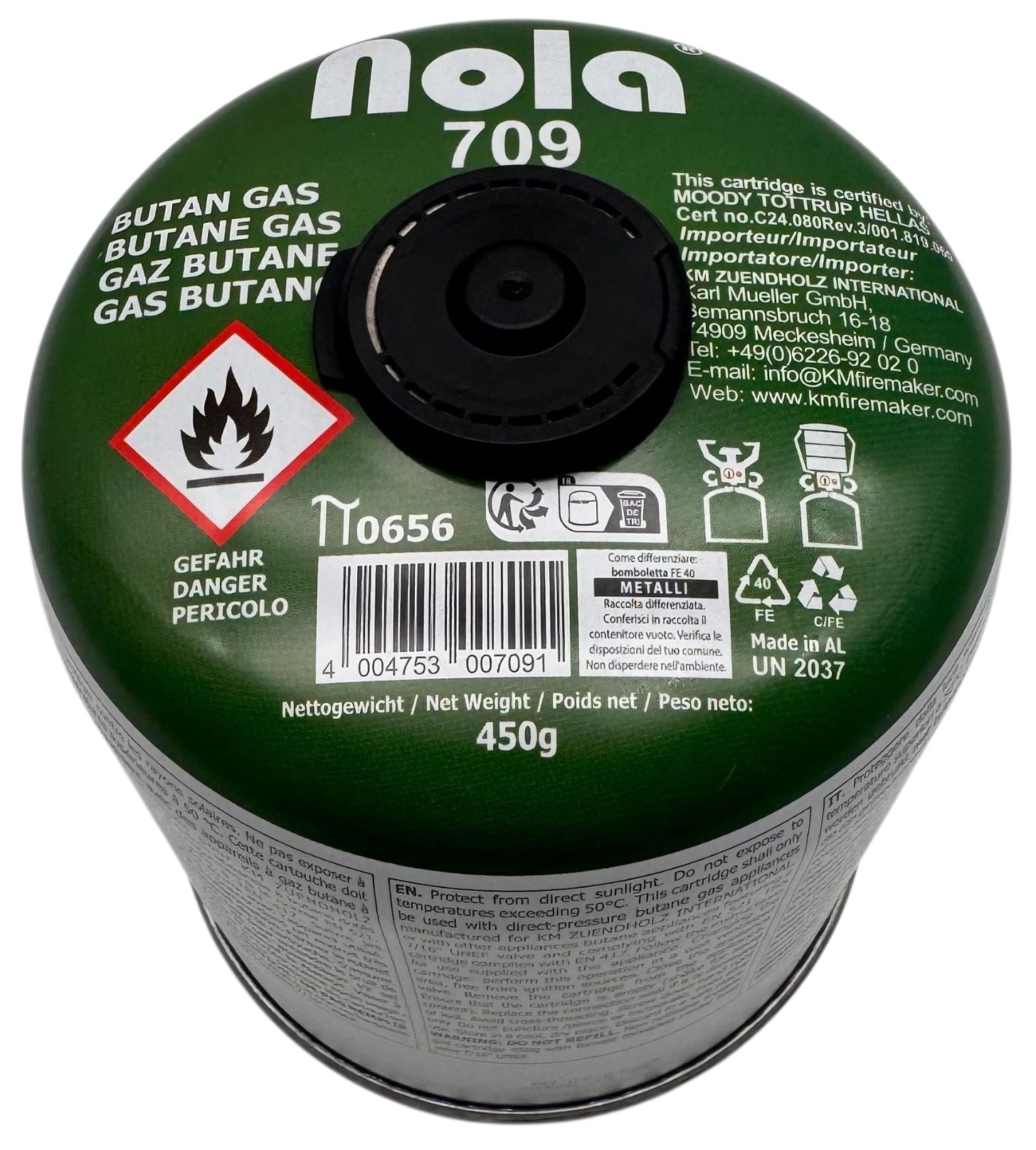 NOLA Butangaskartusche 709, 450g mit 7/16" Gewinde NOLA Butangaskartusche 709, 450g mit 7/16" Gewinde