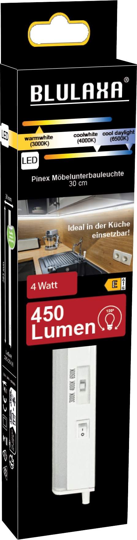 BLULAXA LED-Unterbauleuchte Pinex, CCT, 4W, EEK:E, 3000/4000/6500 K, 450lm, IP20, 28,5 cm BLULAXA LED-Unterbauleuchte Pinex, CCT, 4W, EEK:E, 3000/4000/6500 K, 450lm, IP20, 28,5 cm
